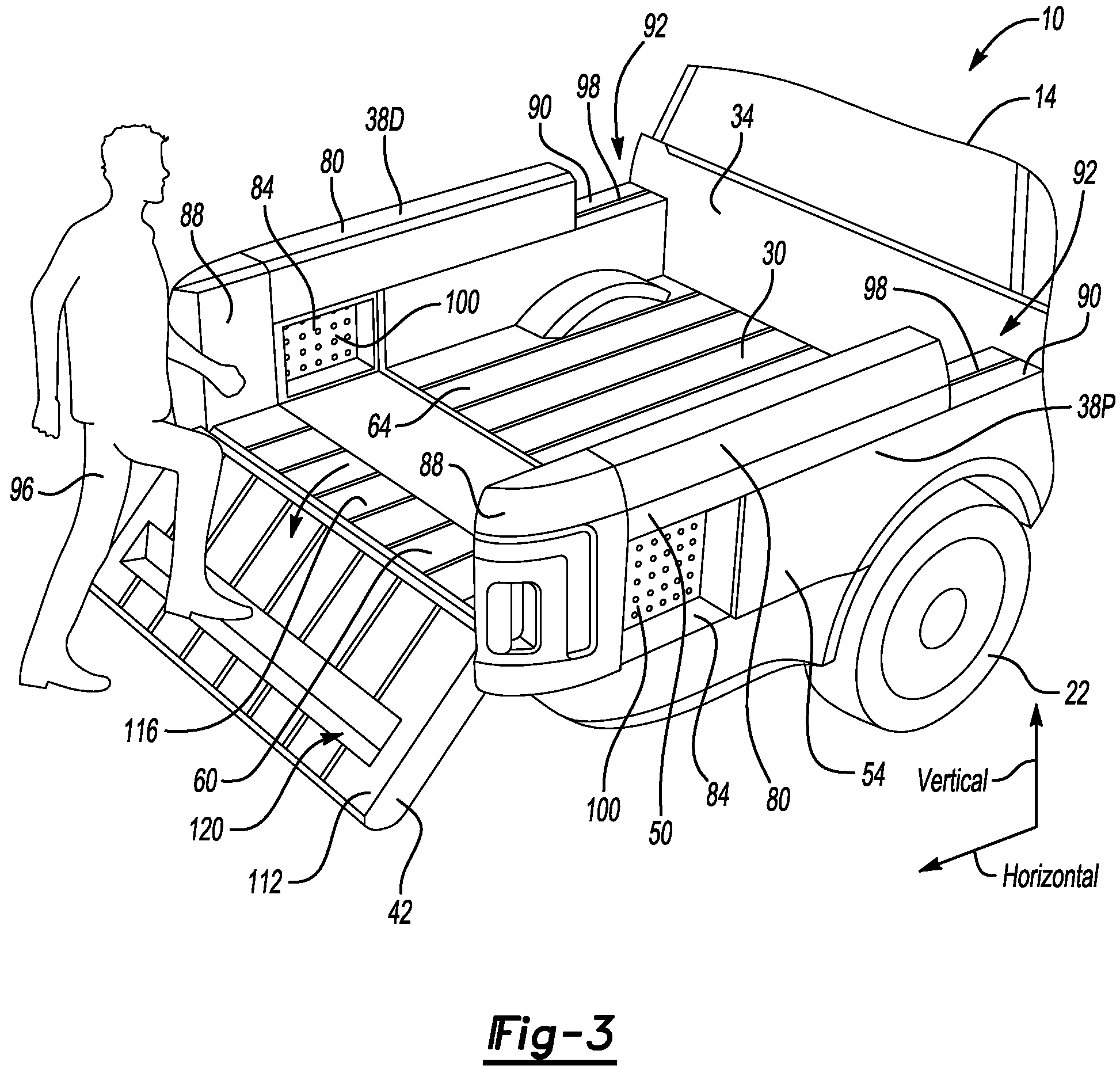 Patent US11772714 Figure 3 – Extendable cargo bed side walls having cargo bed access openings