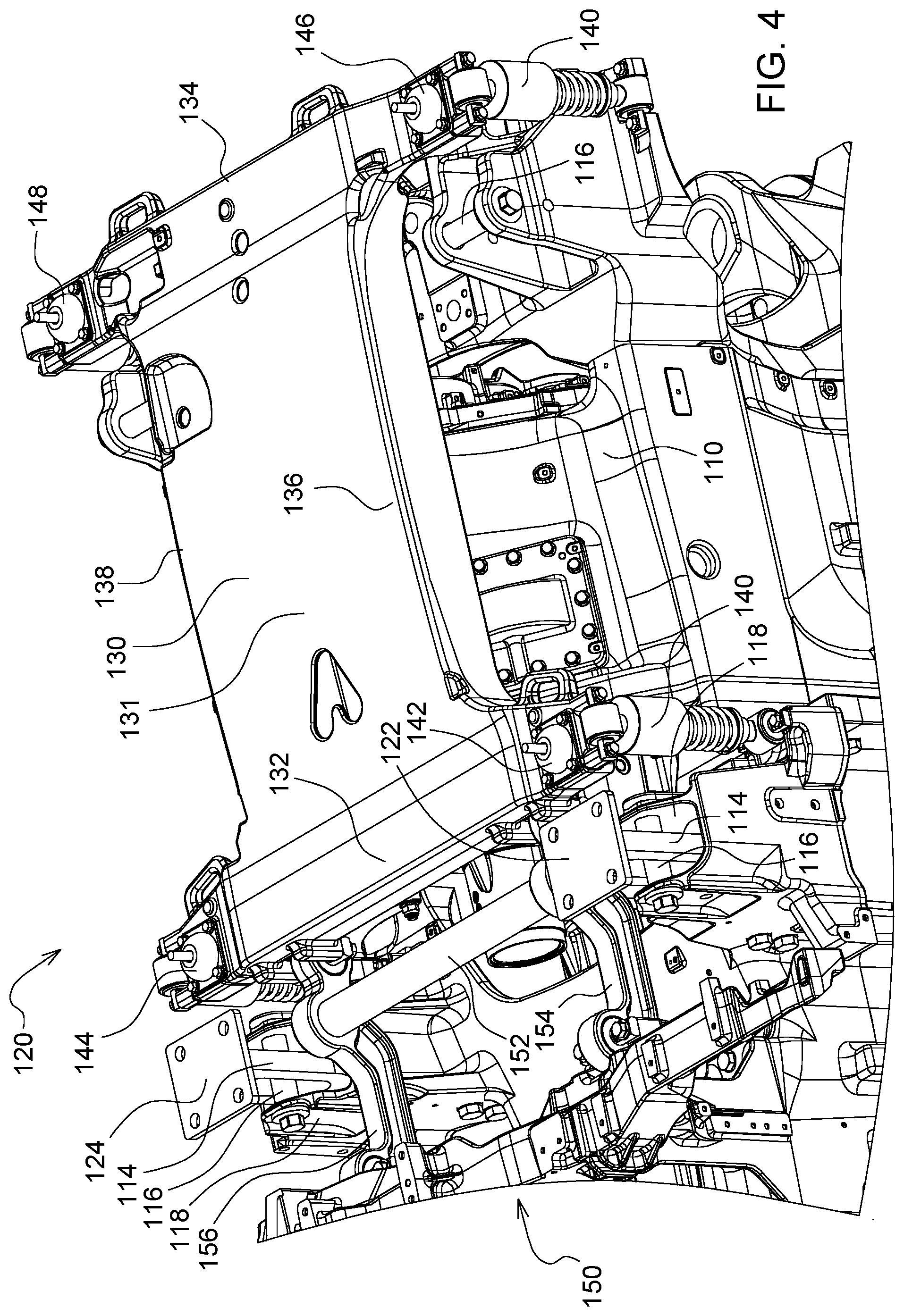 Patent US11772716 Figure 4 – Suspension system for an operator station of a work vehicle