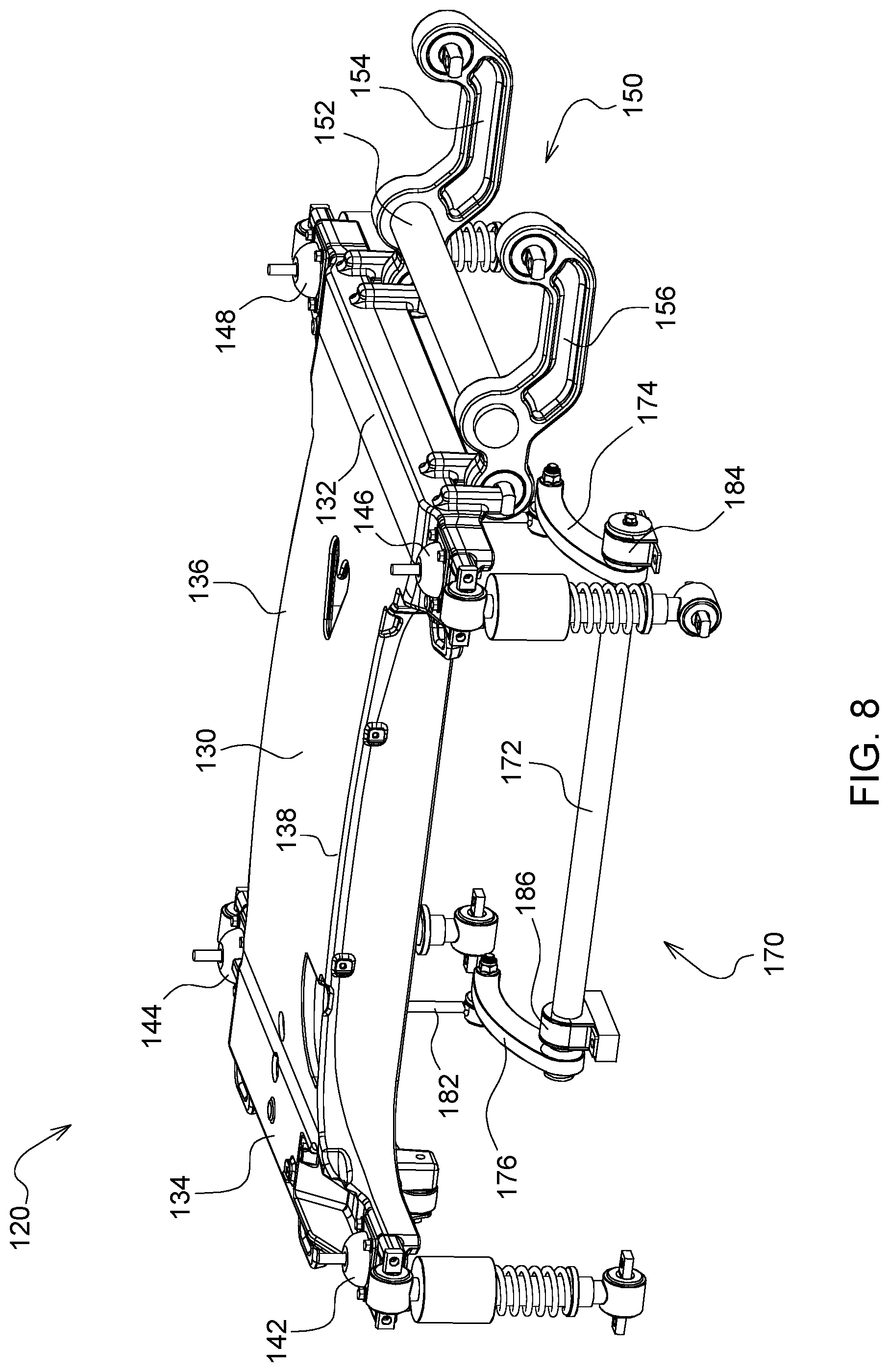Patent US11772716 Figure 8 – Suspension system for an operator station of a work vehicle