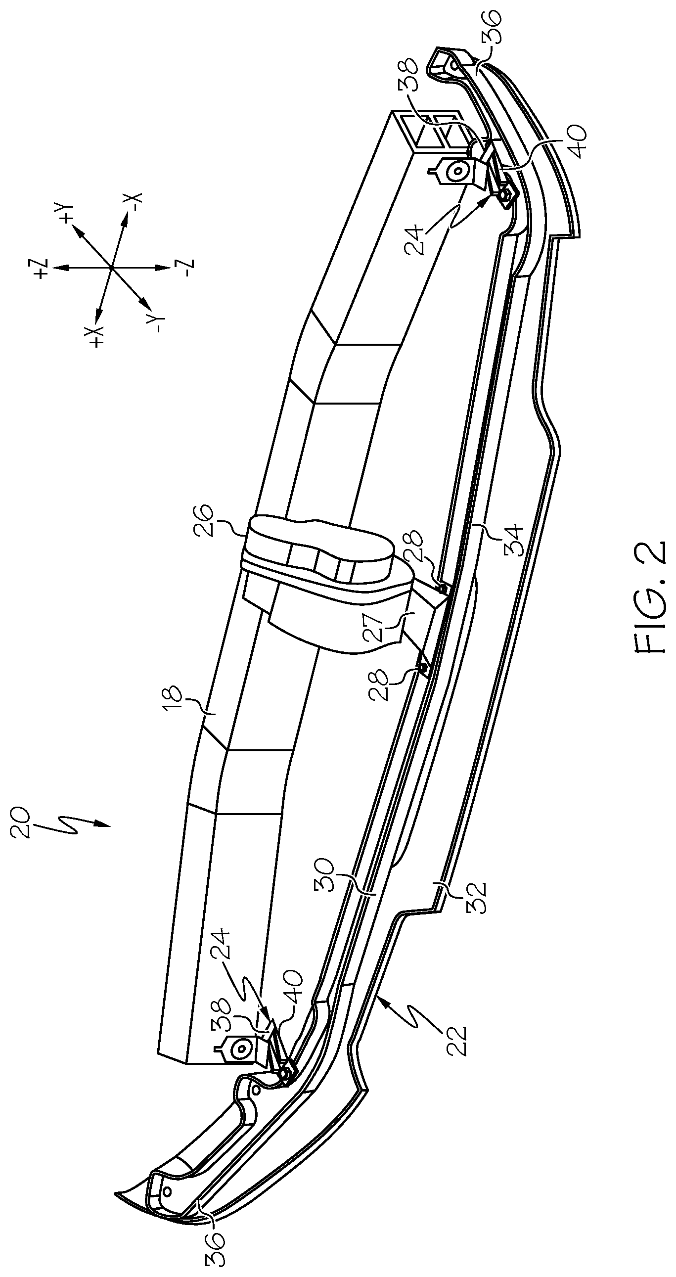 Patent US11772720 Figure 2 – Vehicle active aerodynamic device with service support logic and mechanism