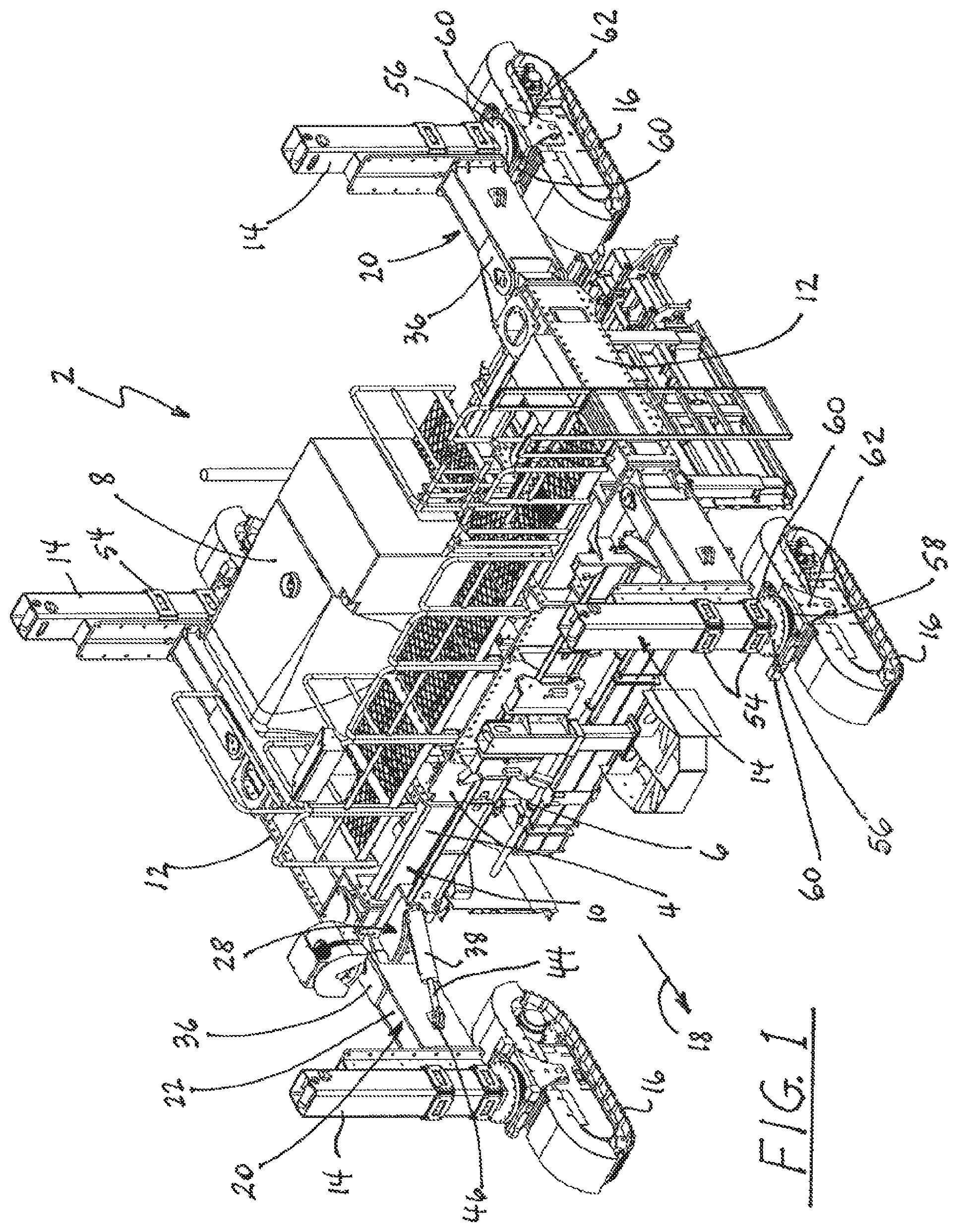 Patent US11772723 Figure 1 – Automatically adjusting swing legs for mounting and aligning and reorienting crawlers