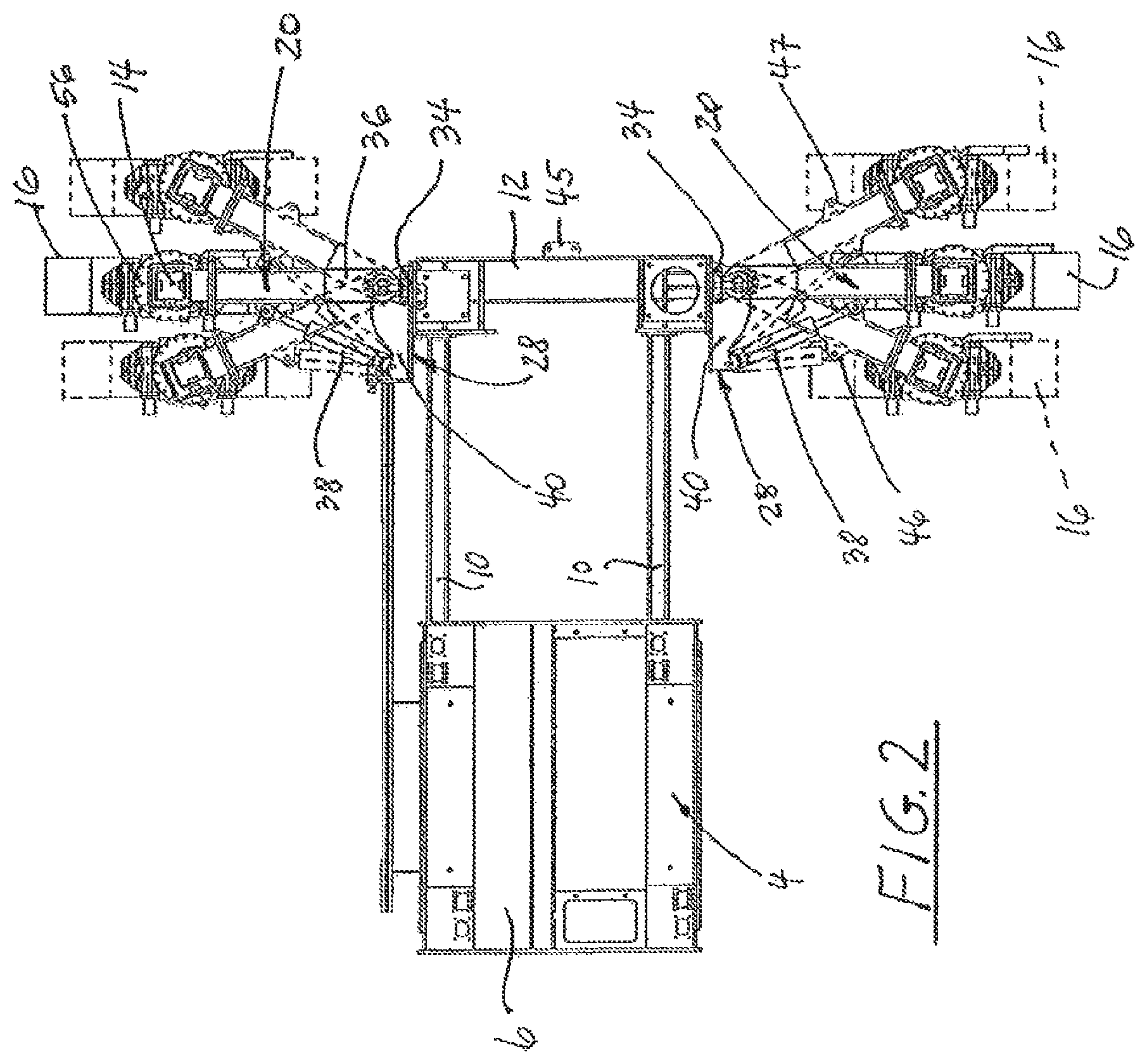 Patent US11772723 Figure 2 – Automatically adjusting swing legs for mounting and aligning and reorienting crawlers