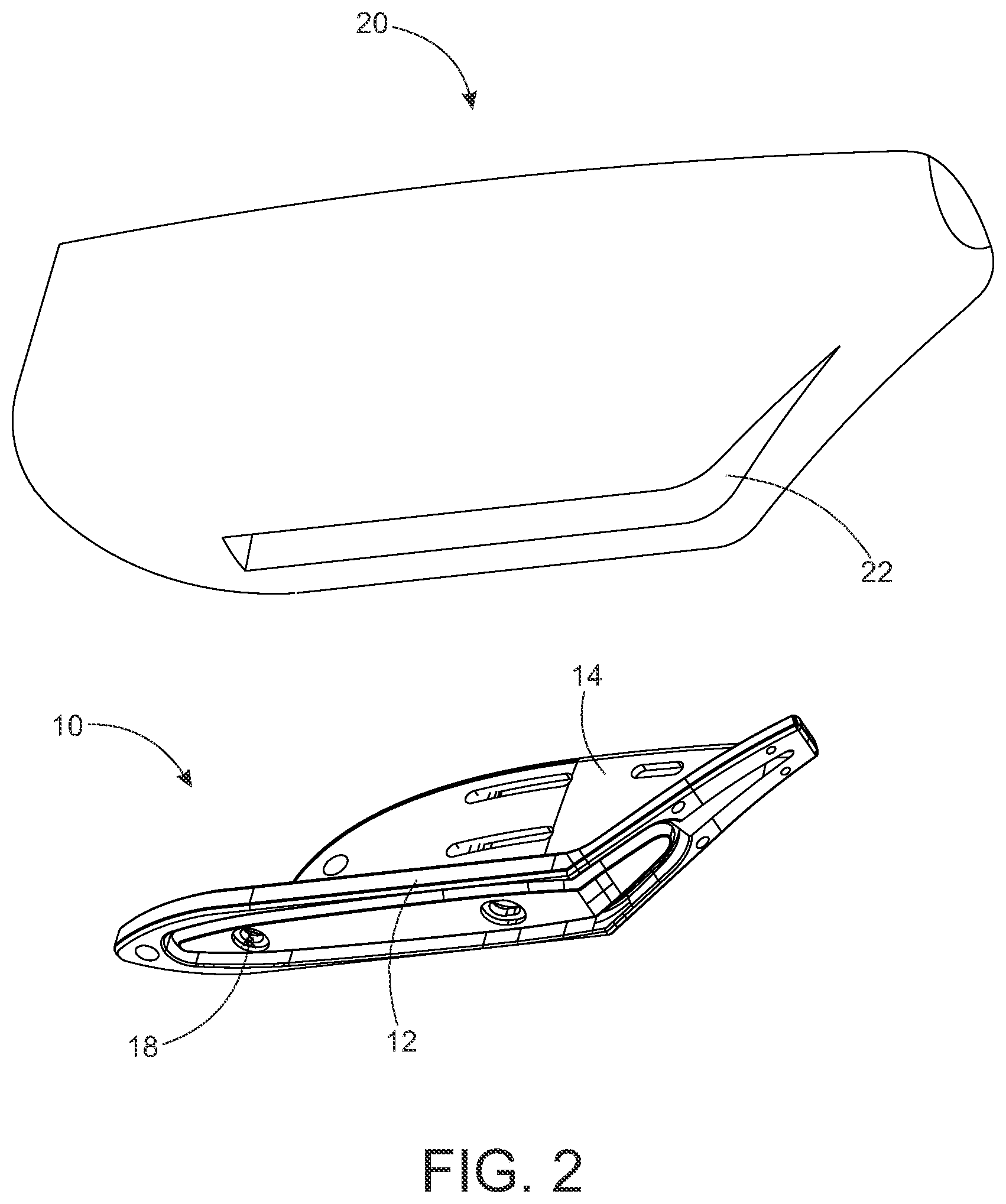 Patent US11772734 Figure 2 – Aero-shaped cageless bicycle water bottle and internal mount