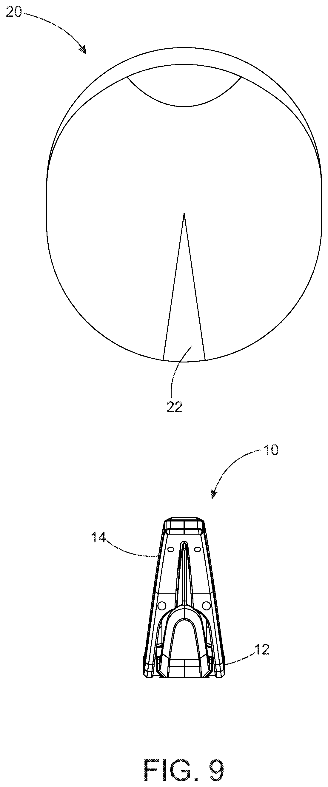 Patent US11772734 Figure 9 – Aero-shaped cageless bicycle water bottle and internal mount