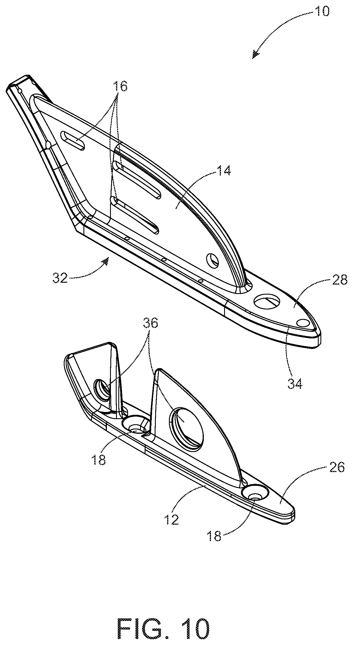 Patent US11772734 Figure 10 – Aero-shaped cageless bicycle water bottle and internal mount