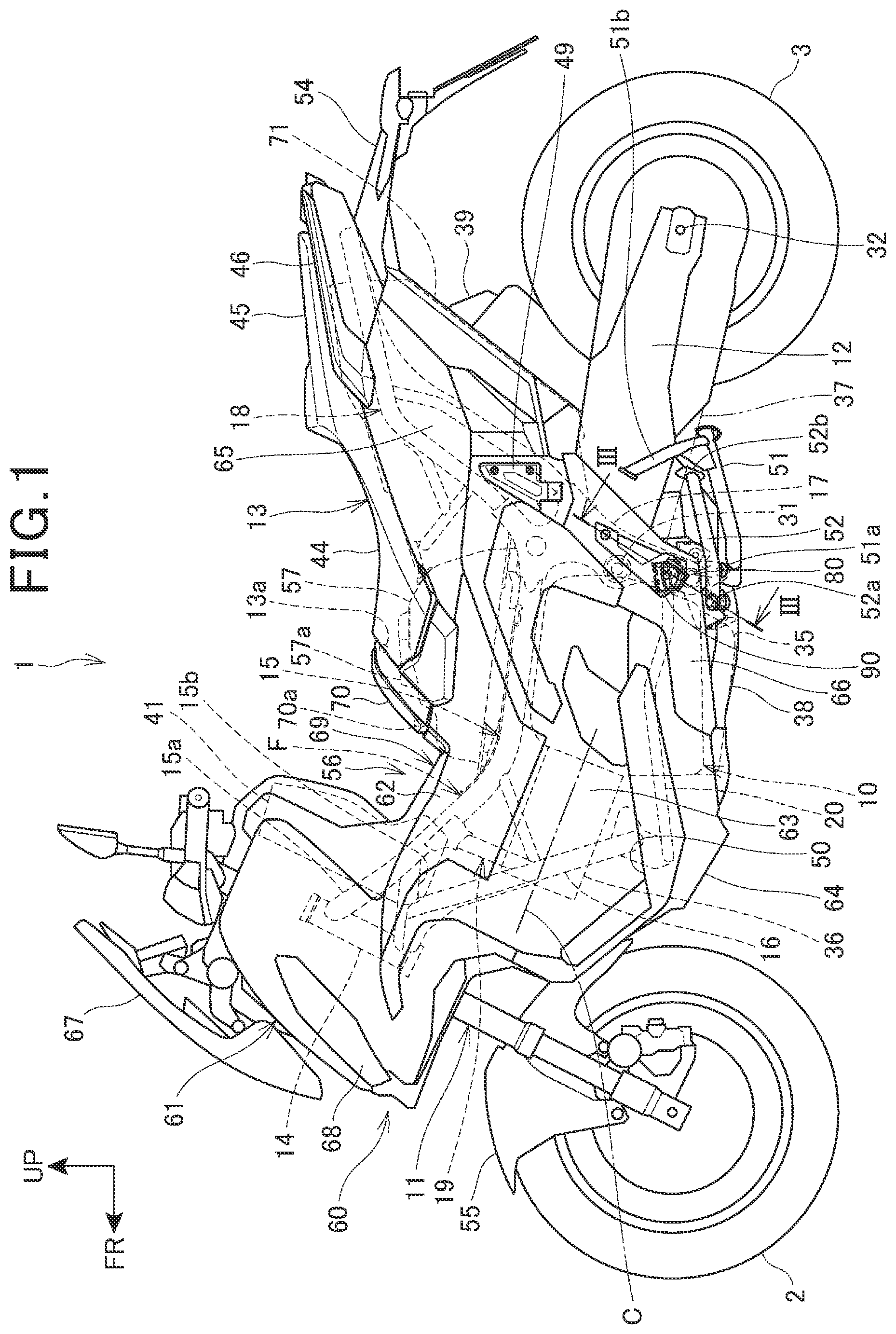 Patent US11772735 Figure 1 – Main step structure for saddle riding vehicle