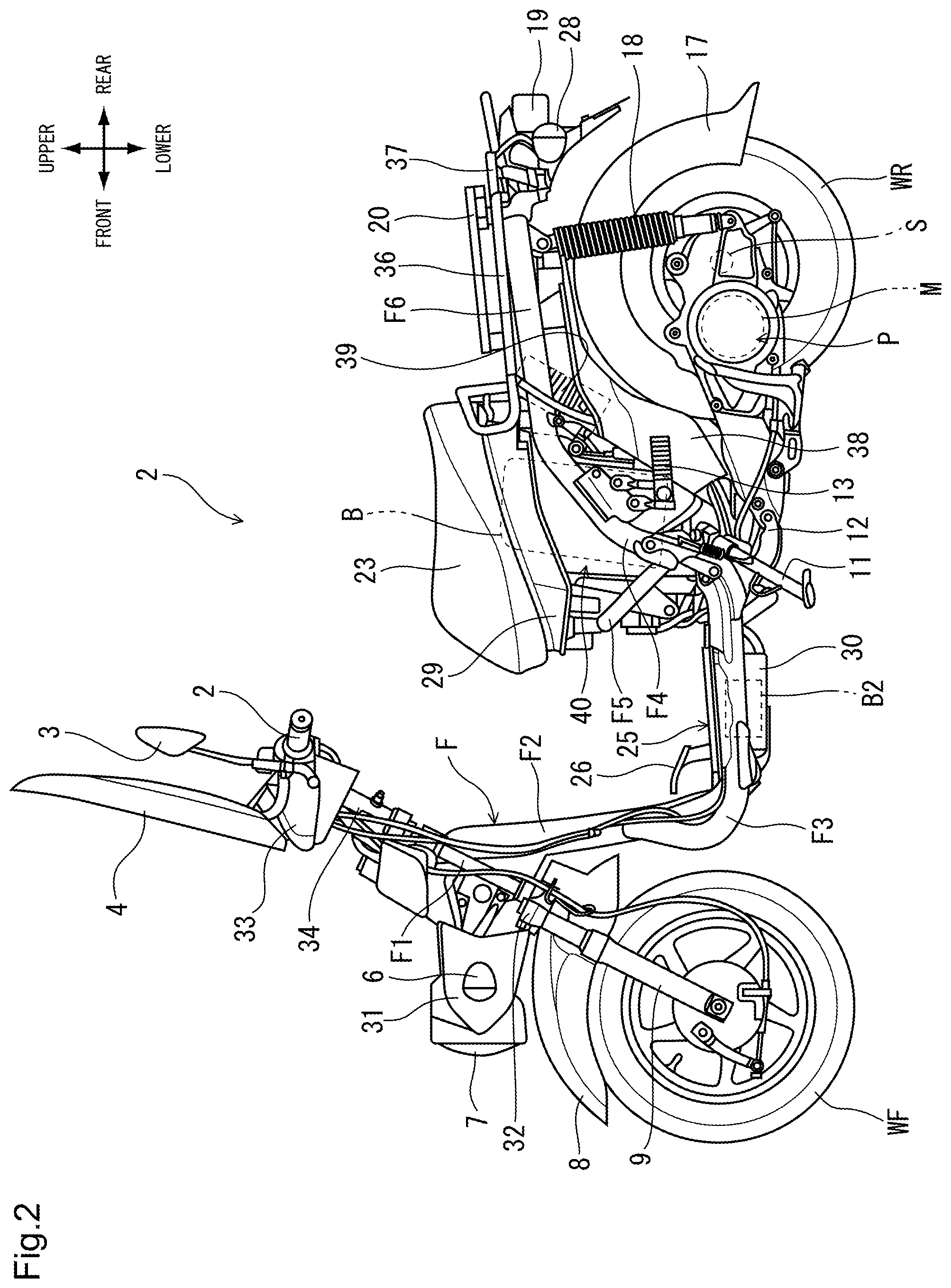 Patent US11772737 Figure 2 – Battery attaching/detaching structure for saddle-type vehicle