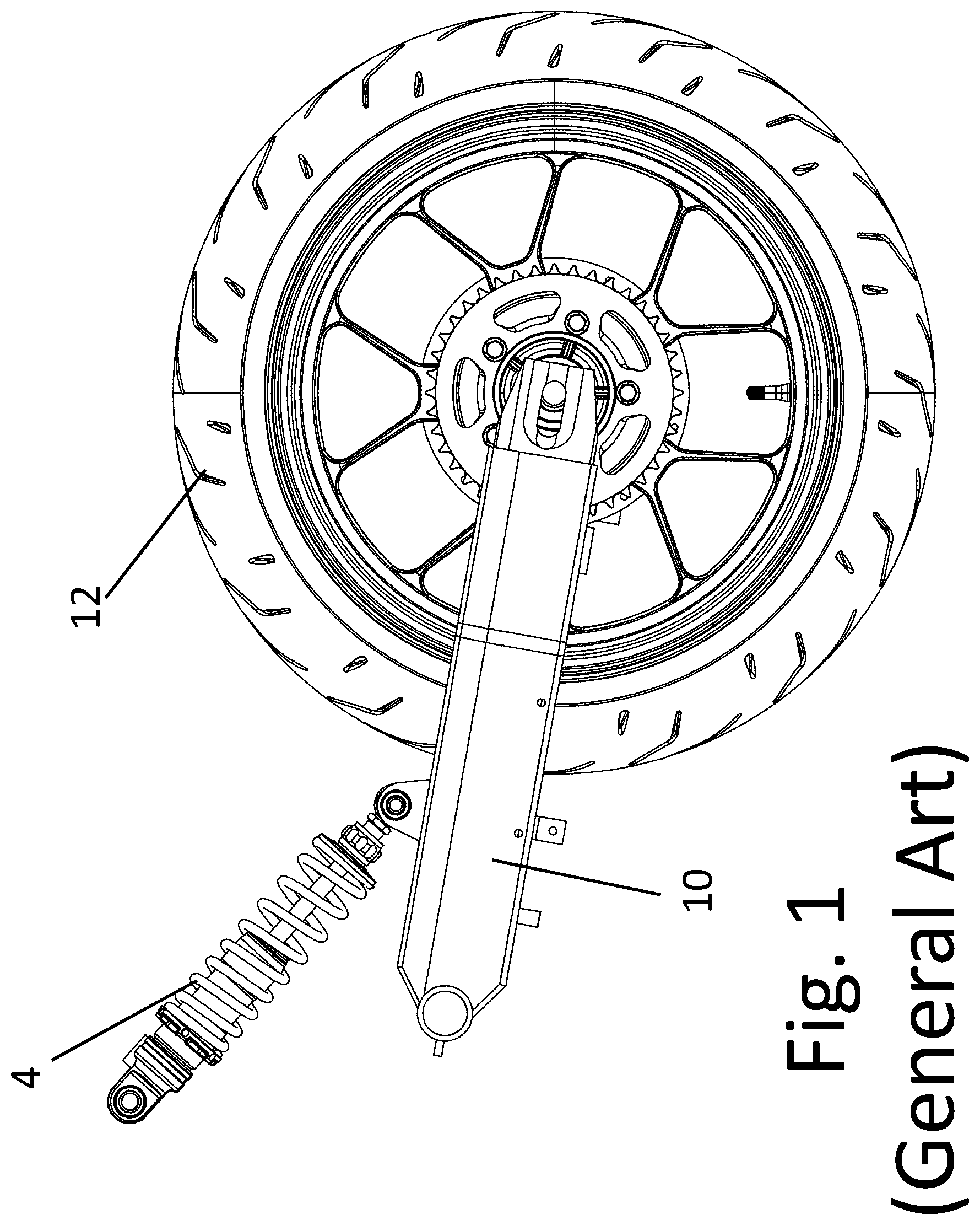 Patent US11772738 Figure 1 – Rear wheel linkage system for a chain-wheeled vehicle