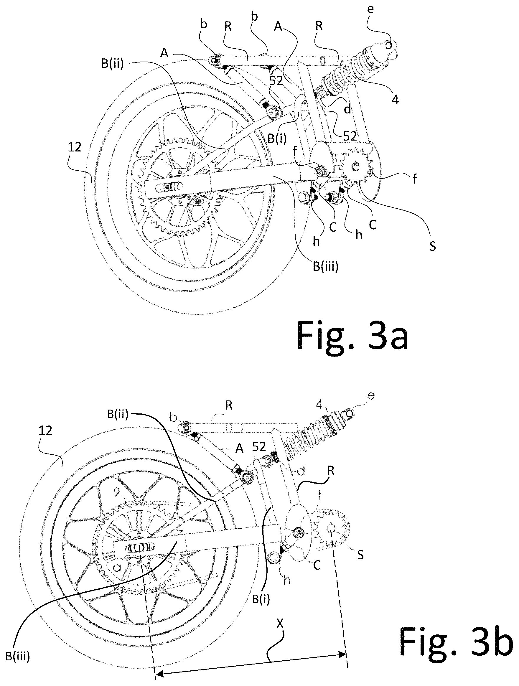 Patent US11772738 Figure 3 – Rear wheel linkage system for a chain-wheeled vehicle