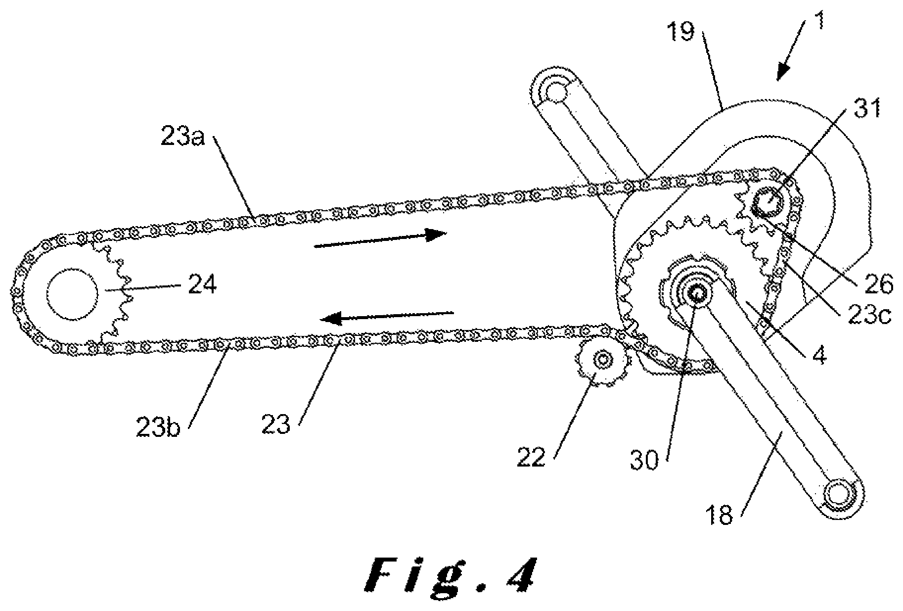 Patent US11772740 Figure 4 – Power train for a pedal vehicle