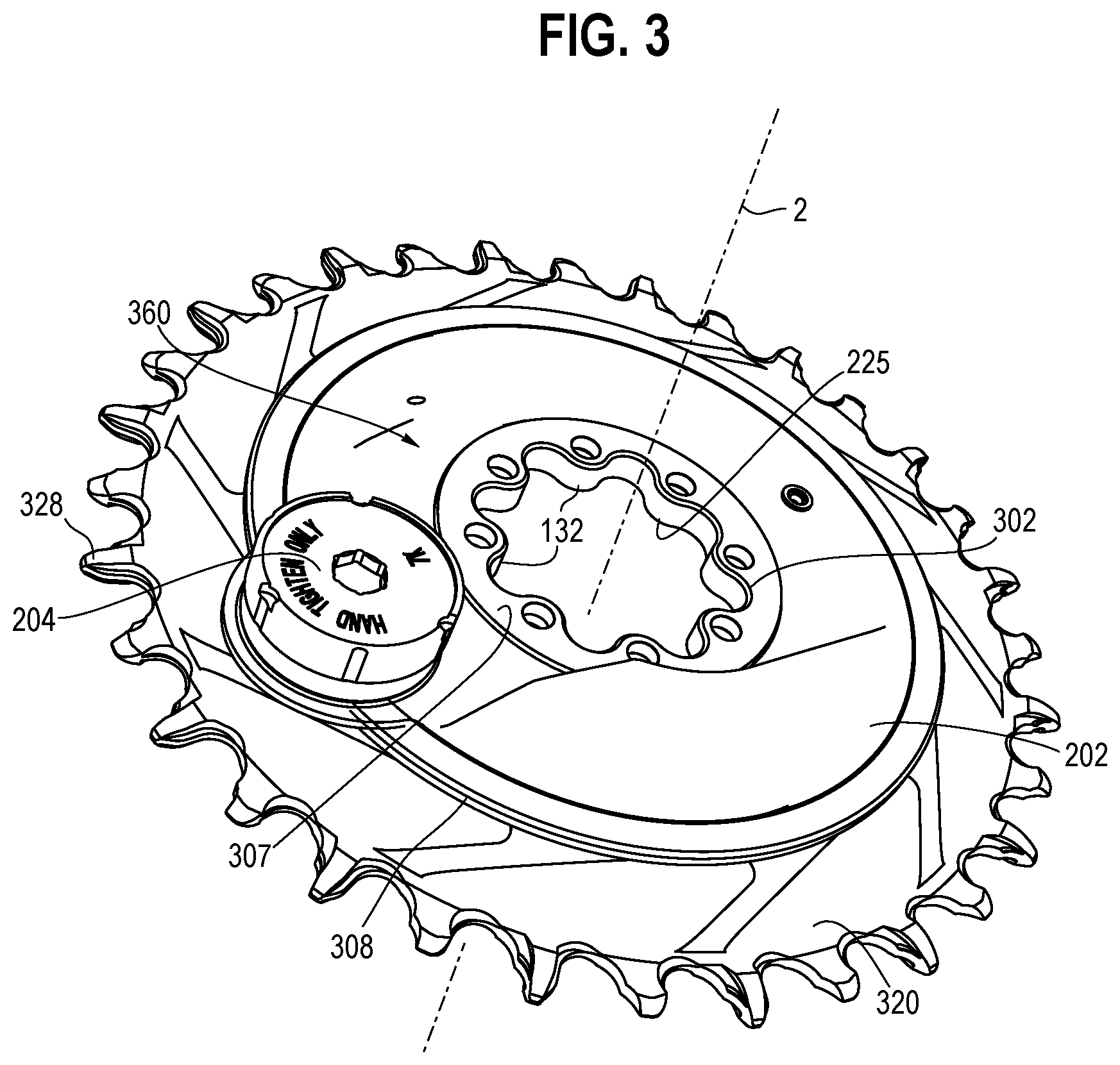 Patent US11772742 Figure 3 – Front chainring assembly