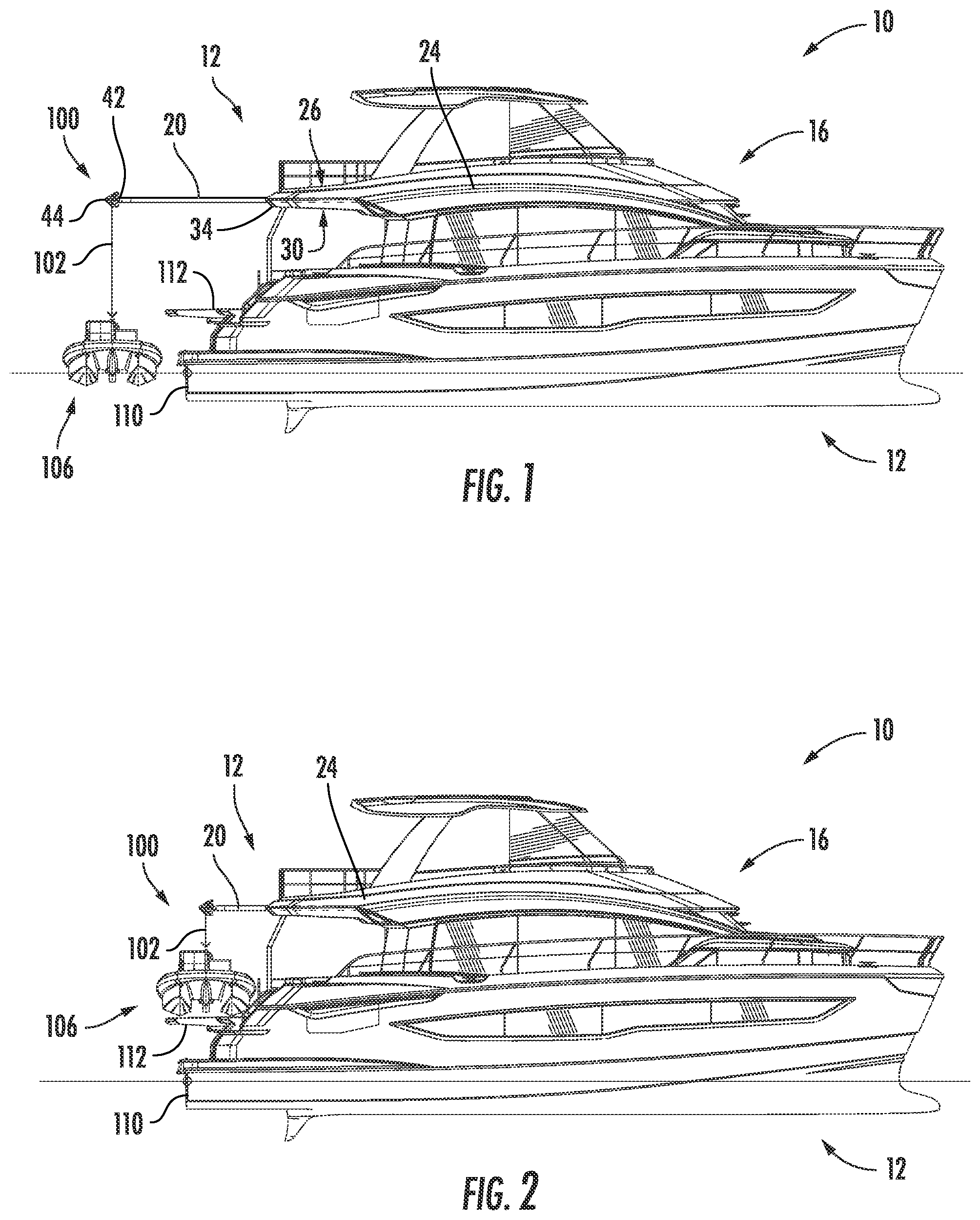 Patent US11772750 Figure 1 – Retractable davit assembly and related methods