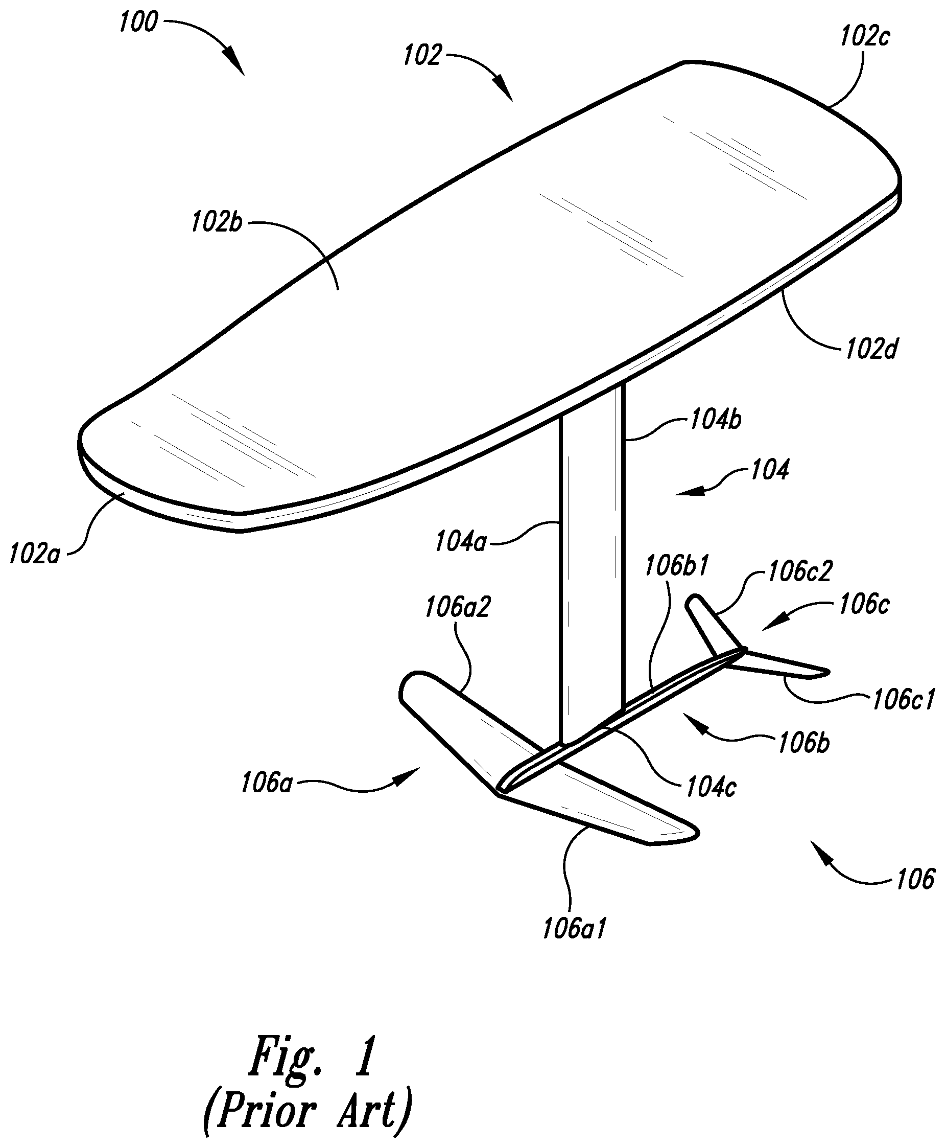 Patent US11772752 Figure 1 – Enhanced mast assembly for hydrofoil watersports board system