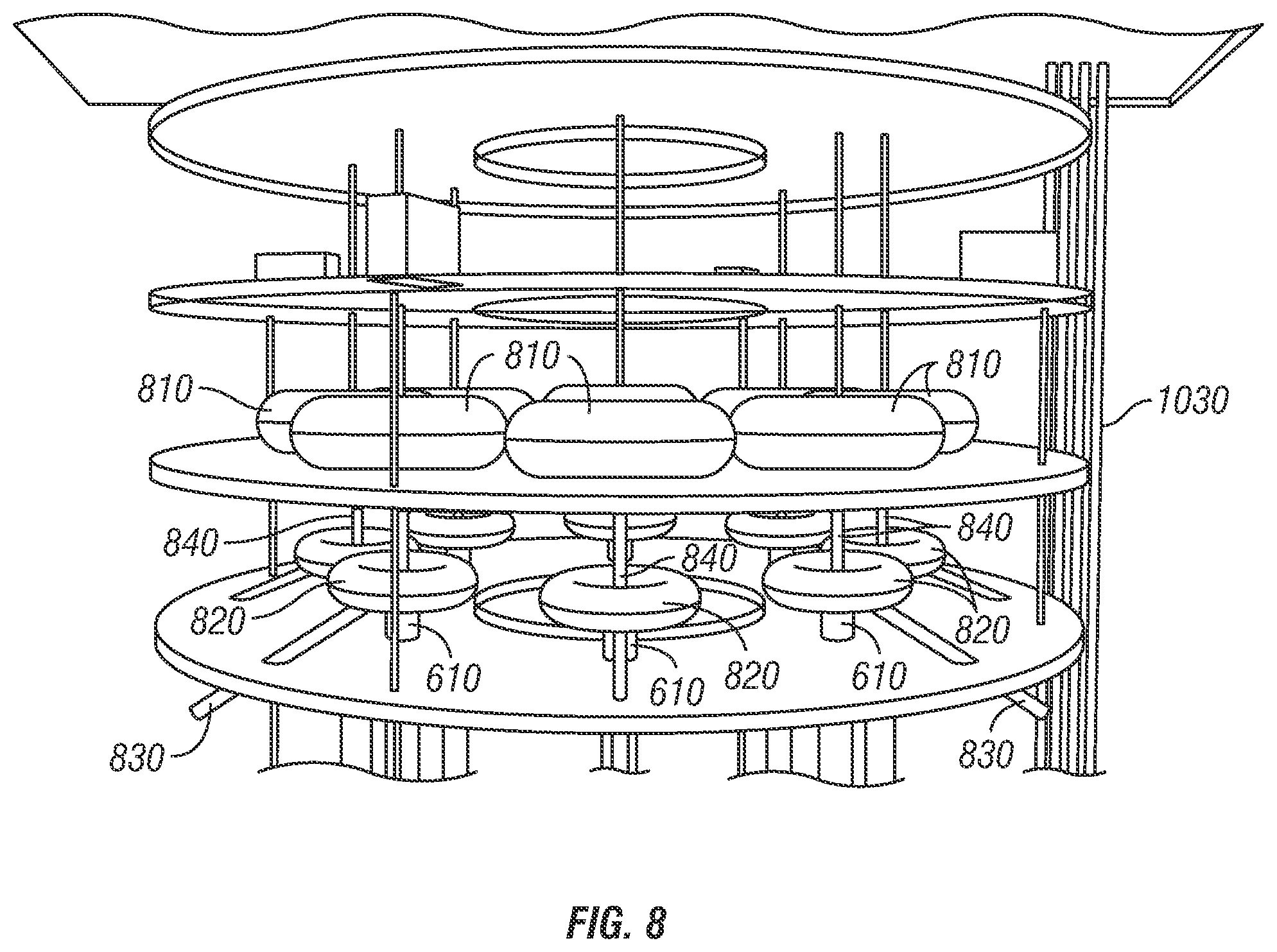 Patent US11772754 Figure 7 – Hydroelectricity production facility using changes in water column density to induce vertical flow