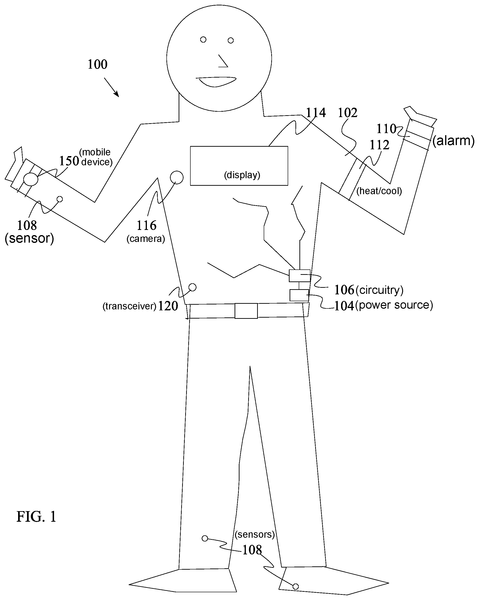 Patent US11772760 Figure 1 – Smart wetsuit, surfboard and backpack system