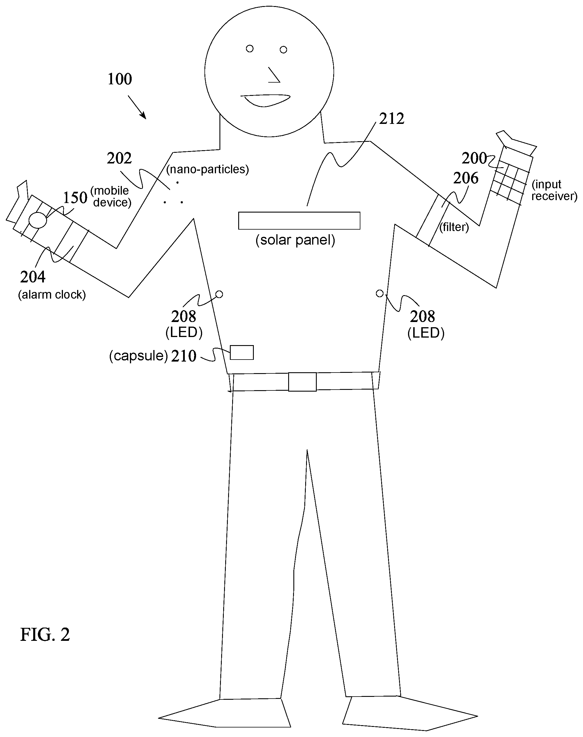 Patent US11772760 Figure 2 – Smart wetsuit, surfboard and backpack system