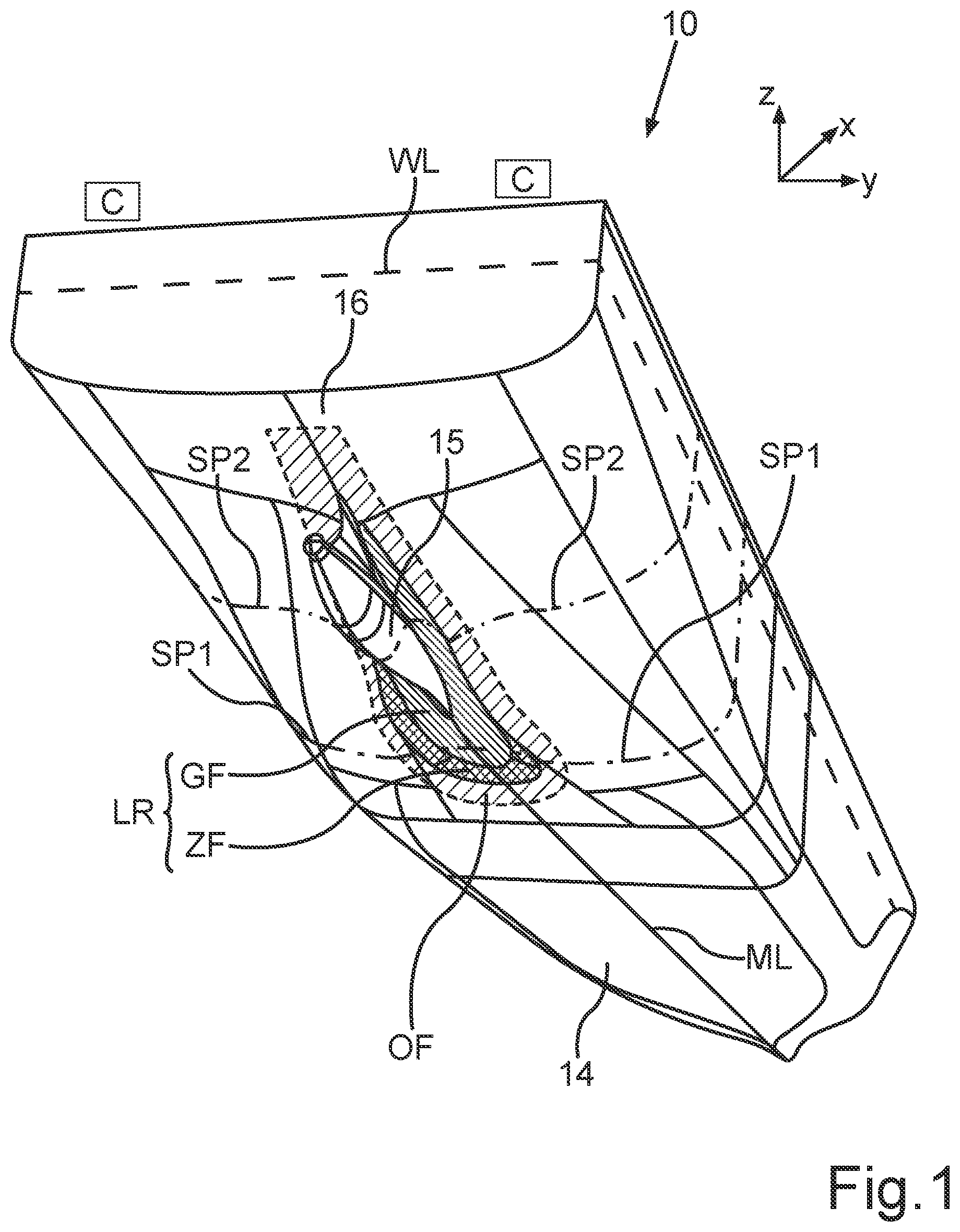 Patent US11772764 Figure 1 – Ship hull having a raised portion in the region of an underside of the ship hull