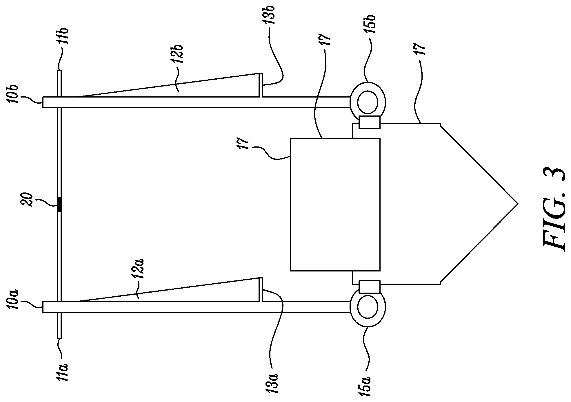 Patent US11772765 Figure 3 – Wind-propelled boat having parallel self-righting paired masts for wind-assisted propulsion for boats