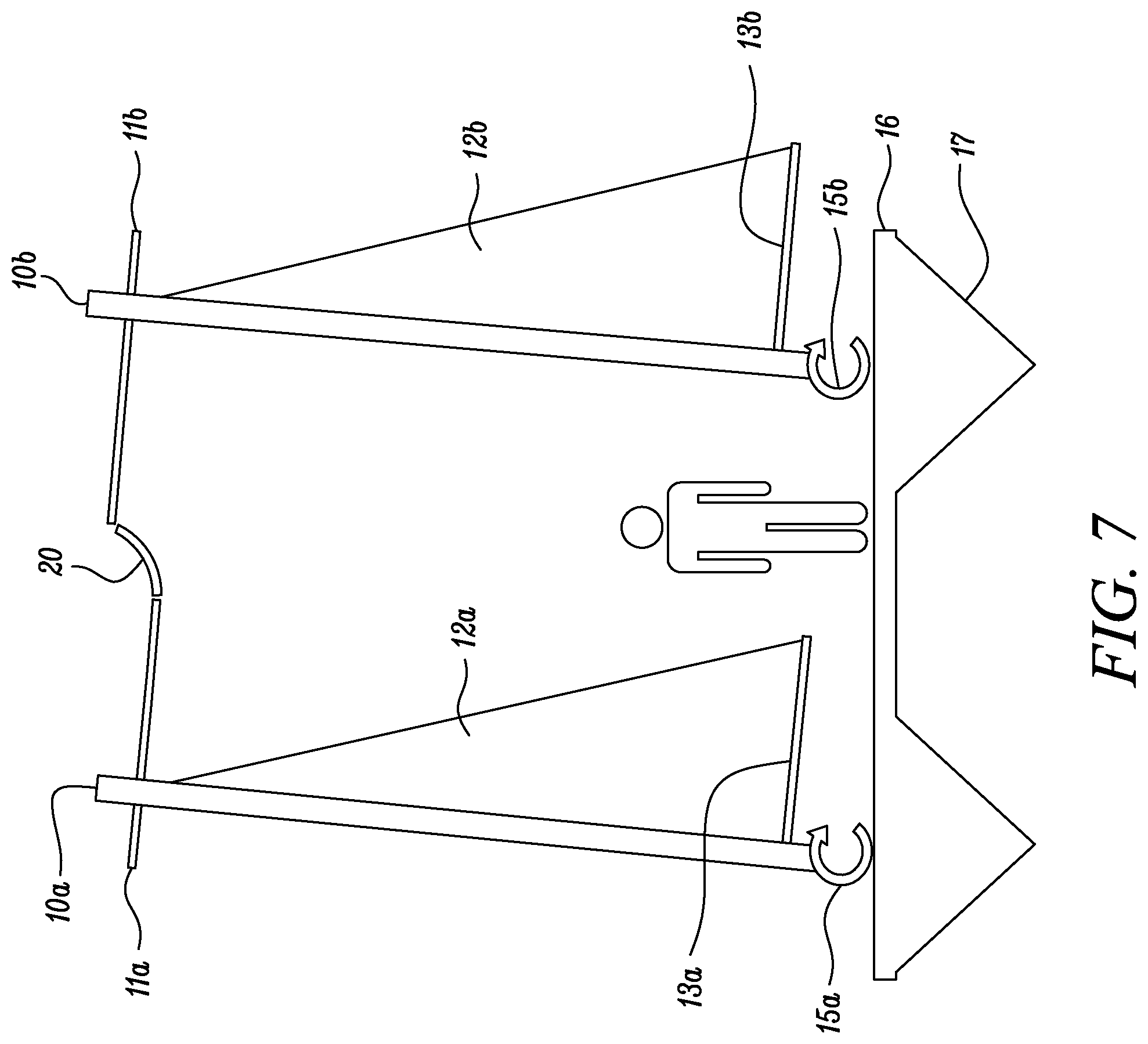Patent US11772765 Figure 7 – Wind-propelled boat having parallel self-righting paired masts for wind-assisted propulsion for boats