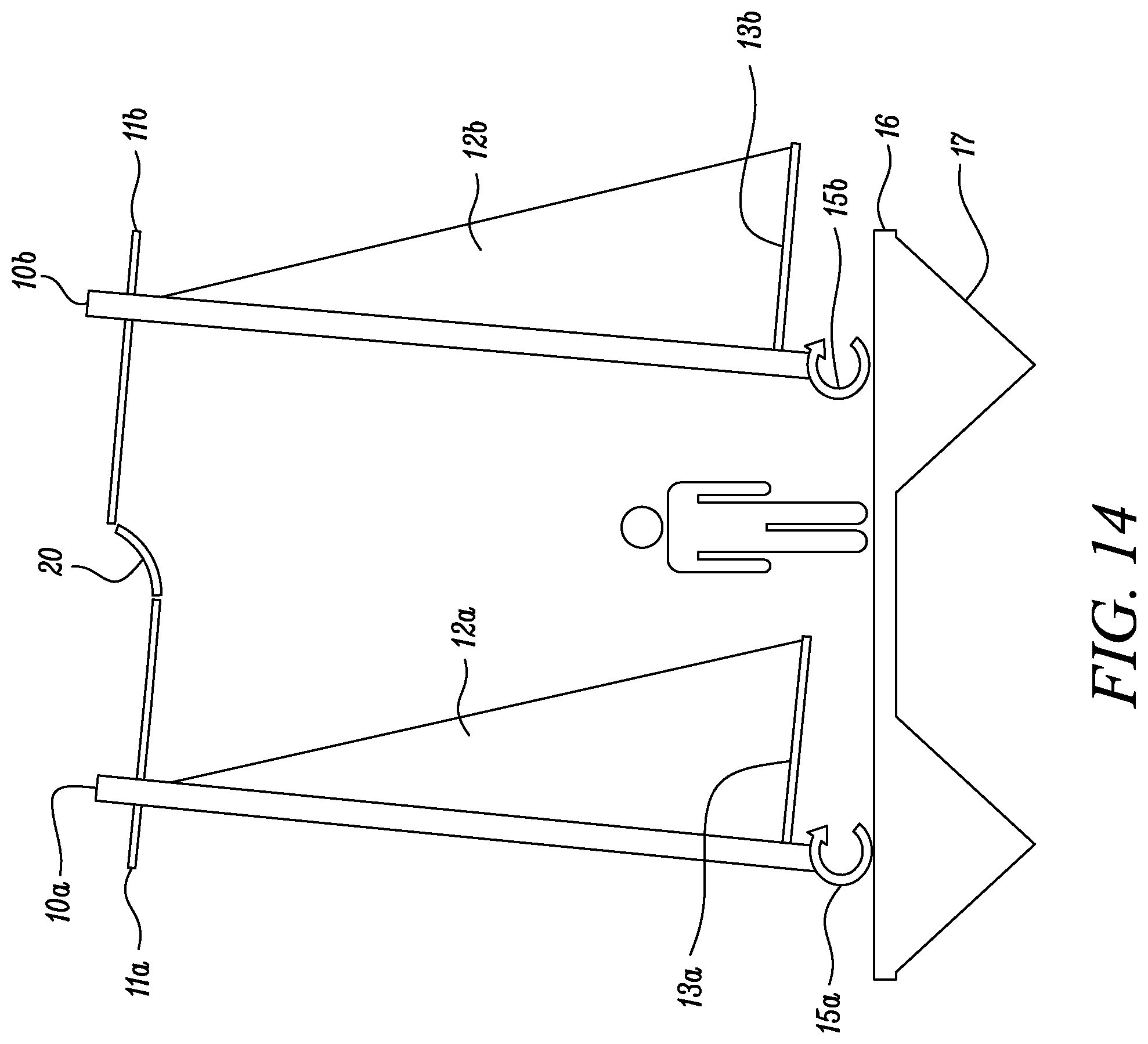 Patent US11772765 Figure 14 – Wind-propelled boat having parallel self-righting paired masts for wind-assisted propulsion for boats