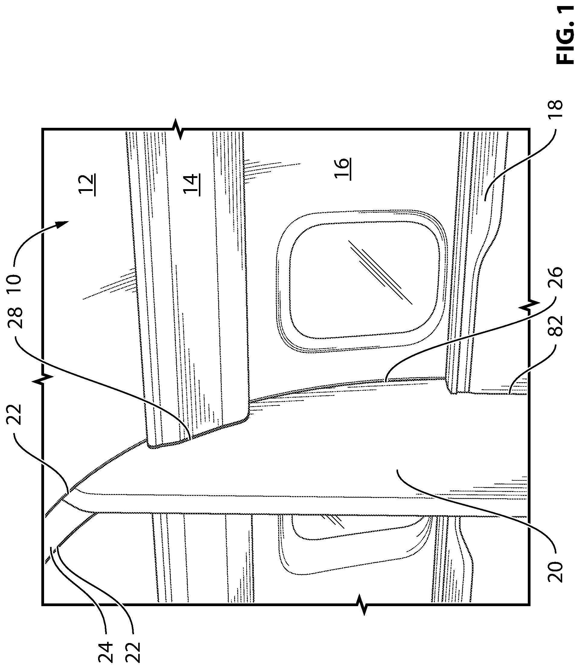 Patent US11772772 Figure 1 – Buffer zone for interior aircraft features