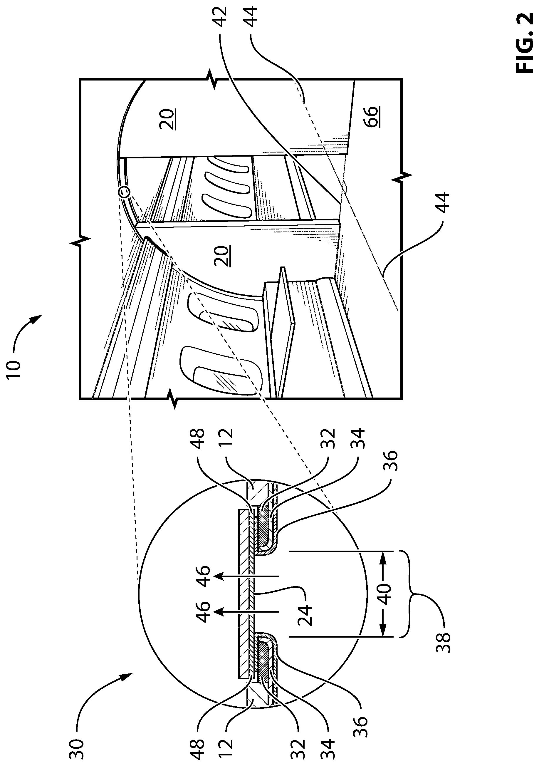 Patent US11772772 Figure 2 – Buffer zone for interior aircraft features
