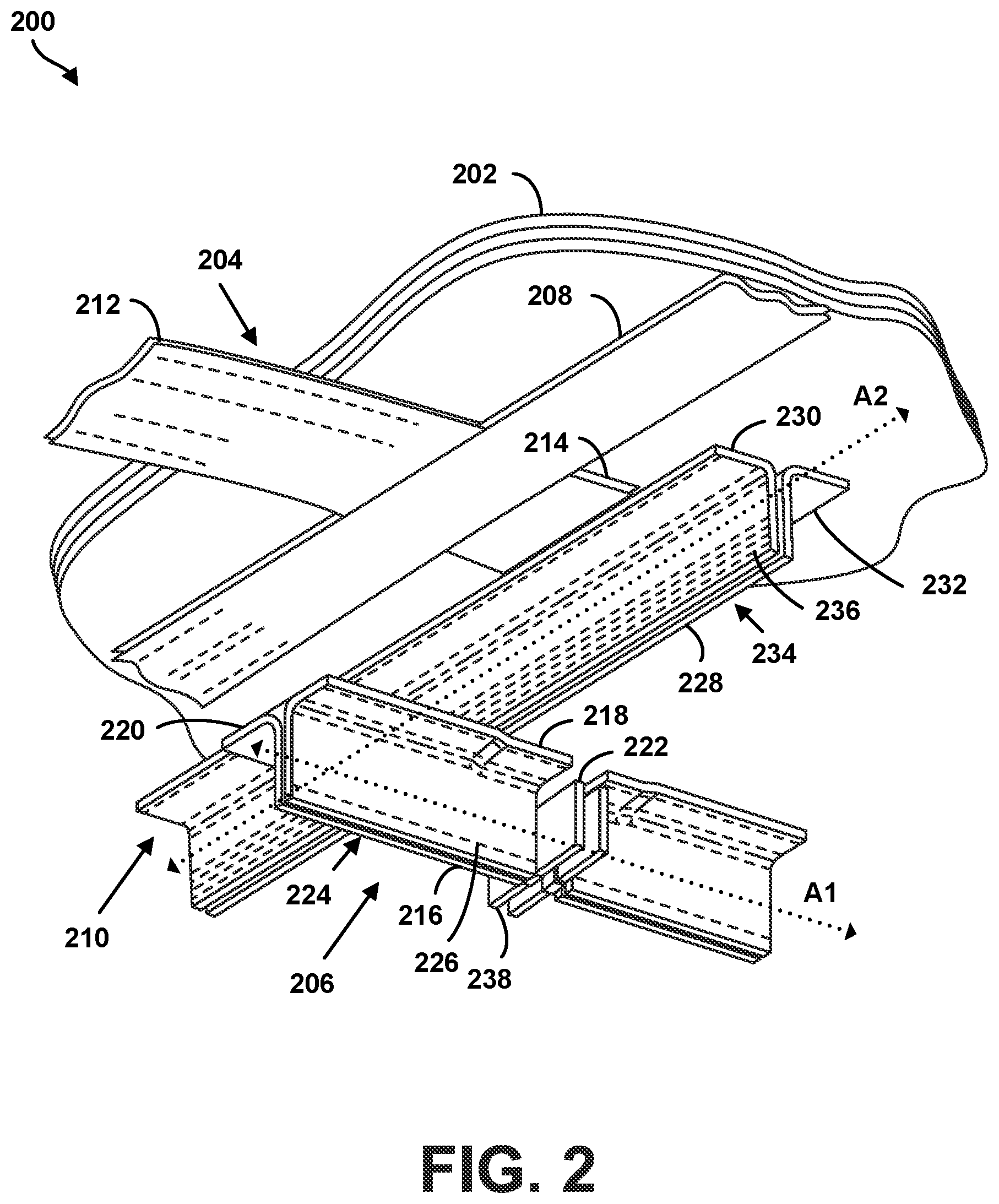 Patent US11772775 Figure 2 – Shear ties for aircraft wing
