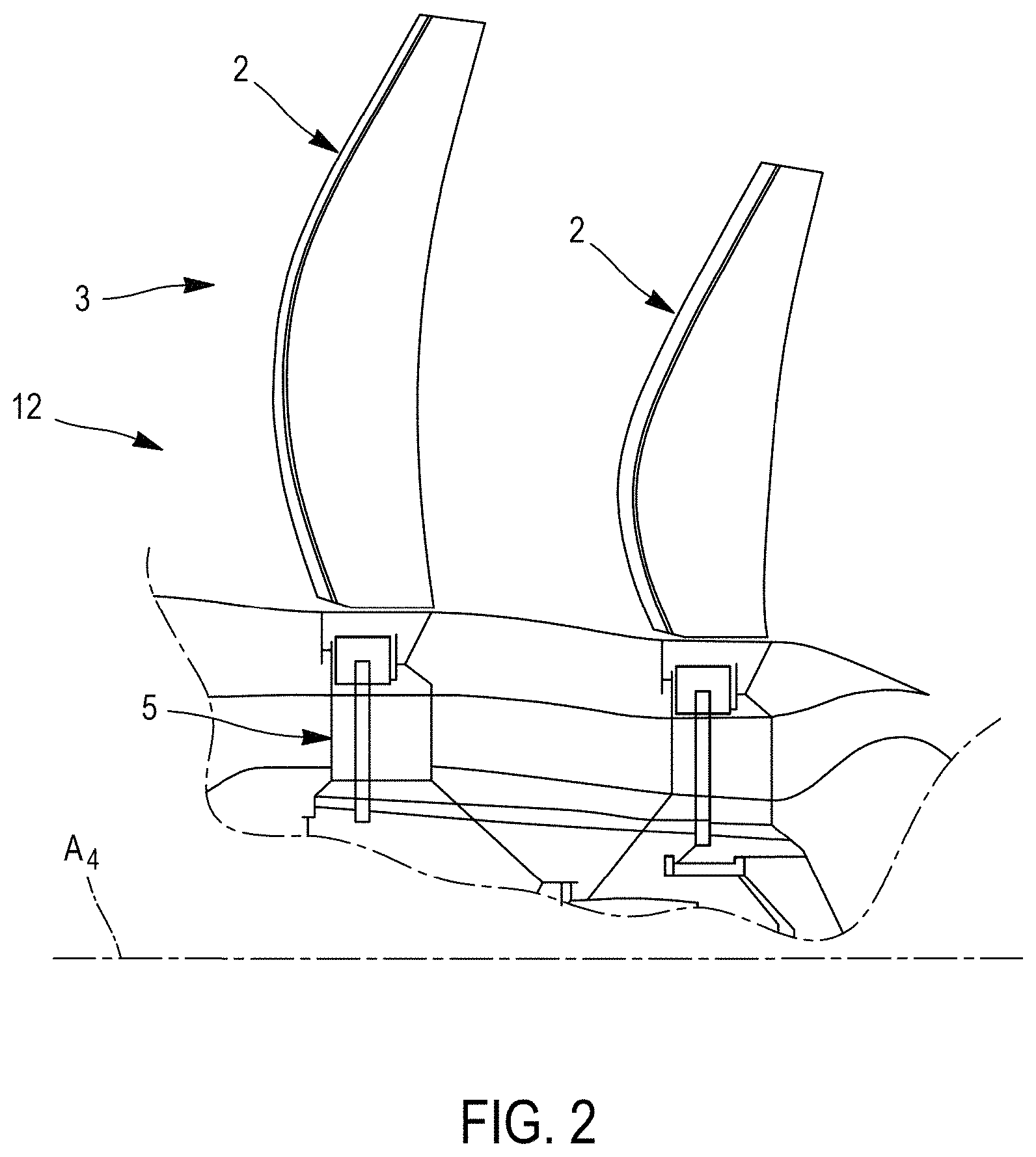 Patent US11772777 Figure 2 – Variable pitch bladed disc