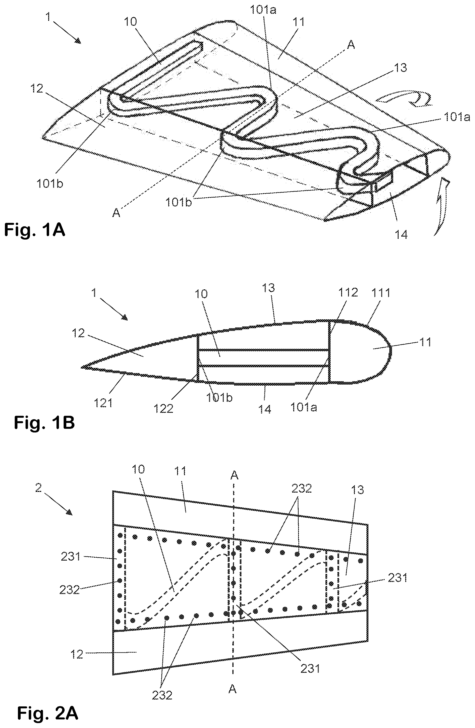 Patent US11772780 Figure 1 – Aerofoil structures with stiffness properties adjustment component