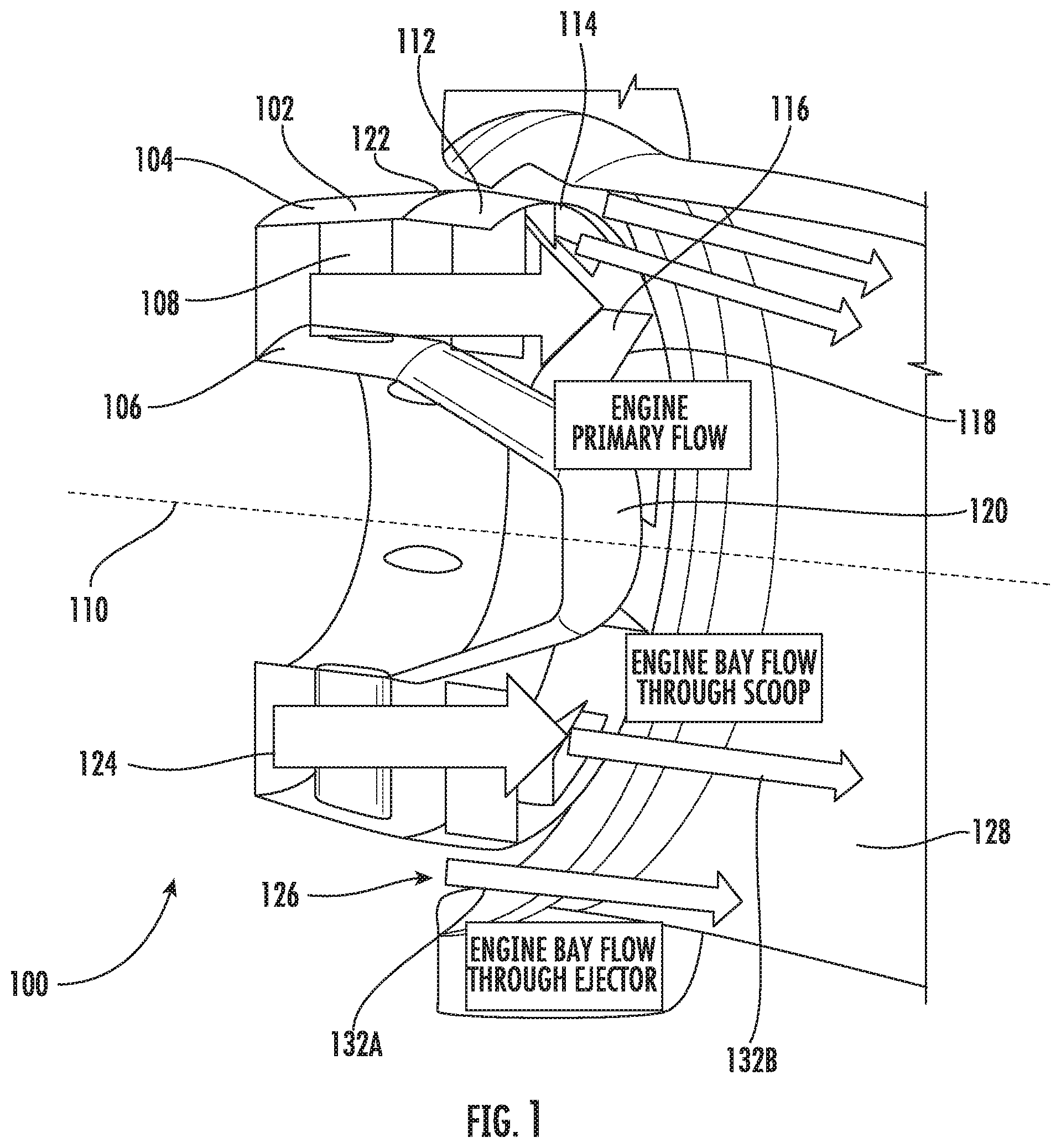 Patent US11772783 Figure 1 – Turbine engine secondary ejector system