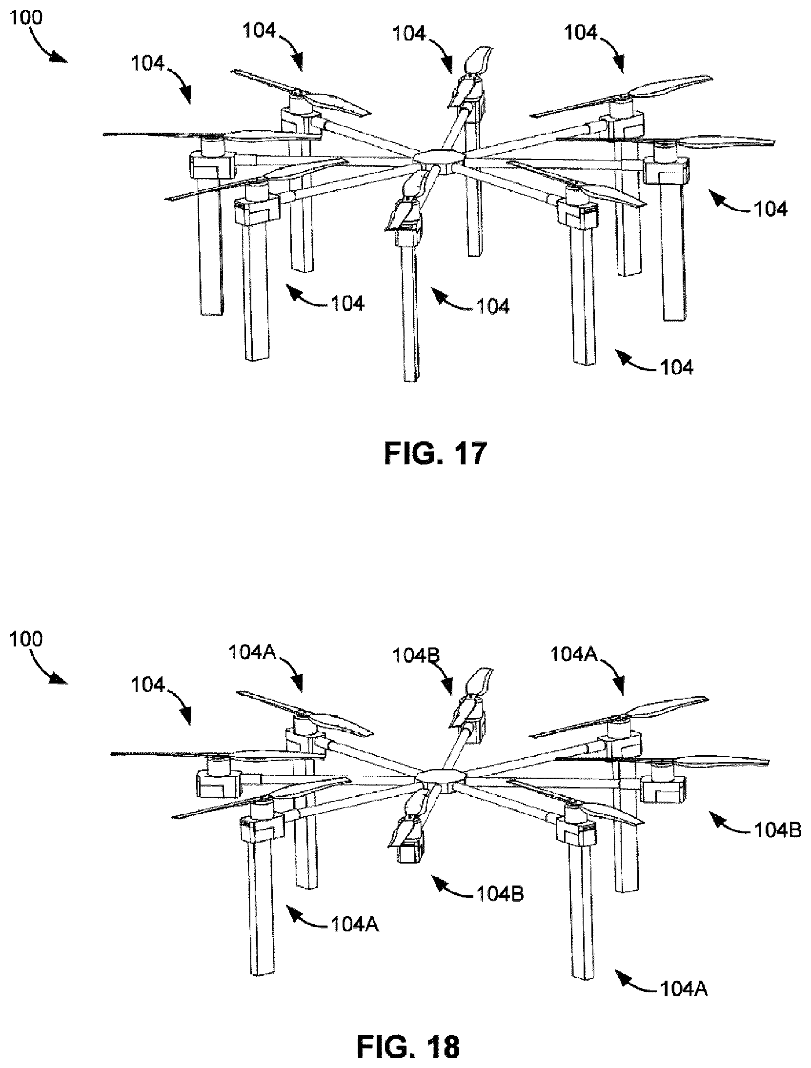 Patent US11772794 Figure 13 – Pilotless transportation aerial-vehicle having distributed-batteries and powering method therefor
