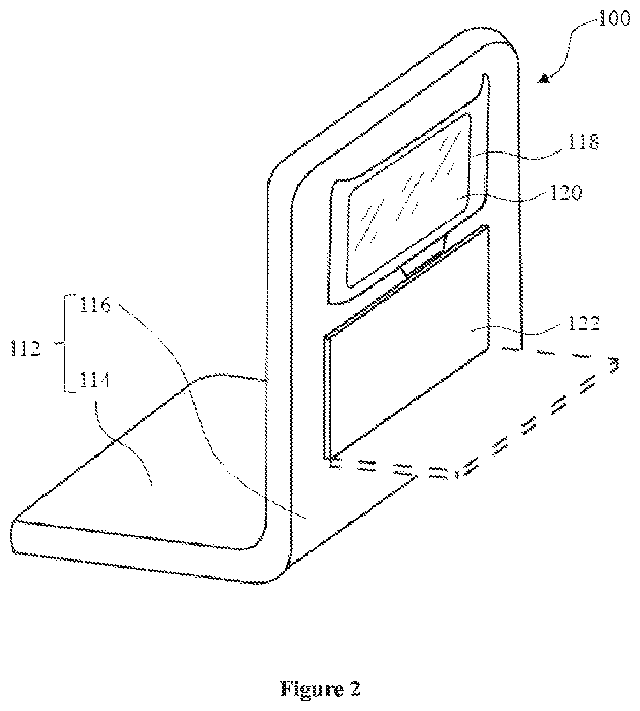 Patent US11772797 Figure 2 – Integrated aircraft passenger entertainment device, aircraft passenger seat and aircraft