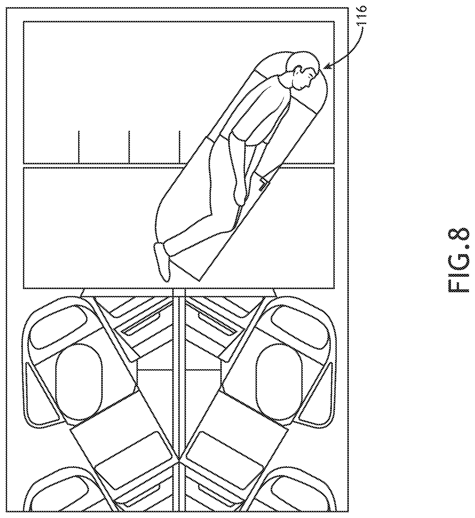 Patent US11772798 Figure 8 – Aircraft monument with integrated cabin crew quarters