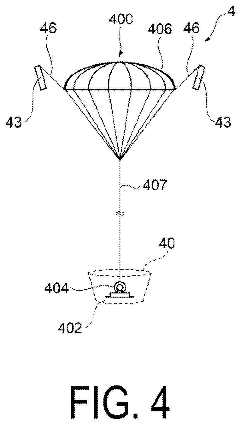 Patent US11772803 Figure 6 – Parachute device, flight device, and flying body ejection mechanism