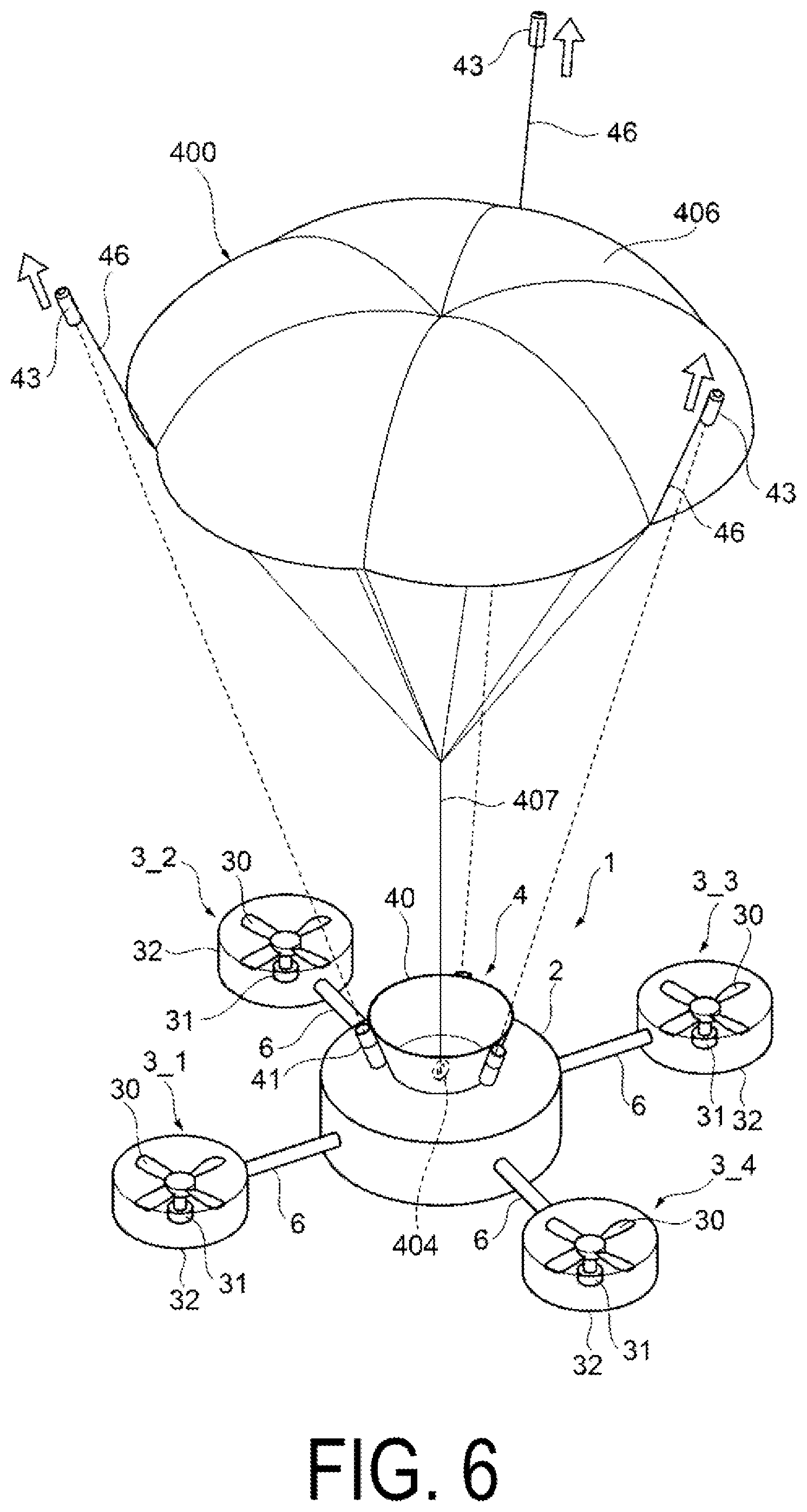 Patent US11772803 Figure 8 – Parachute device, flight device, and flying body ejection mechanism
