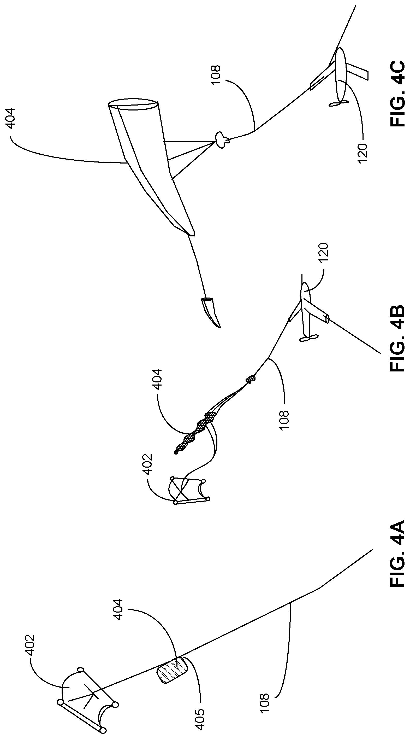 Patent US11772816 Figure 4 – Methods and apparatus to recover unmanned aerial vehicles with kites