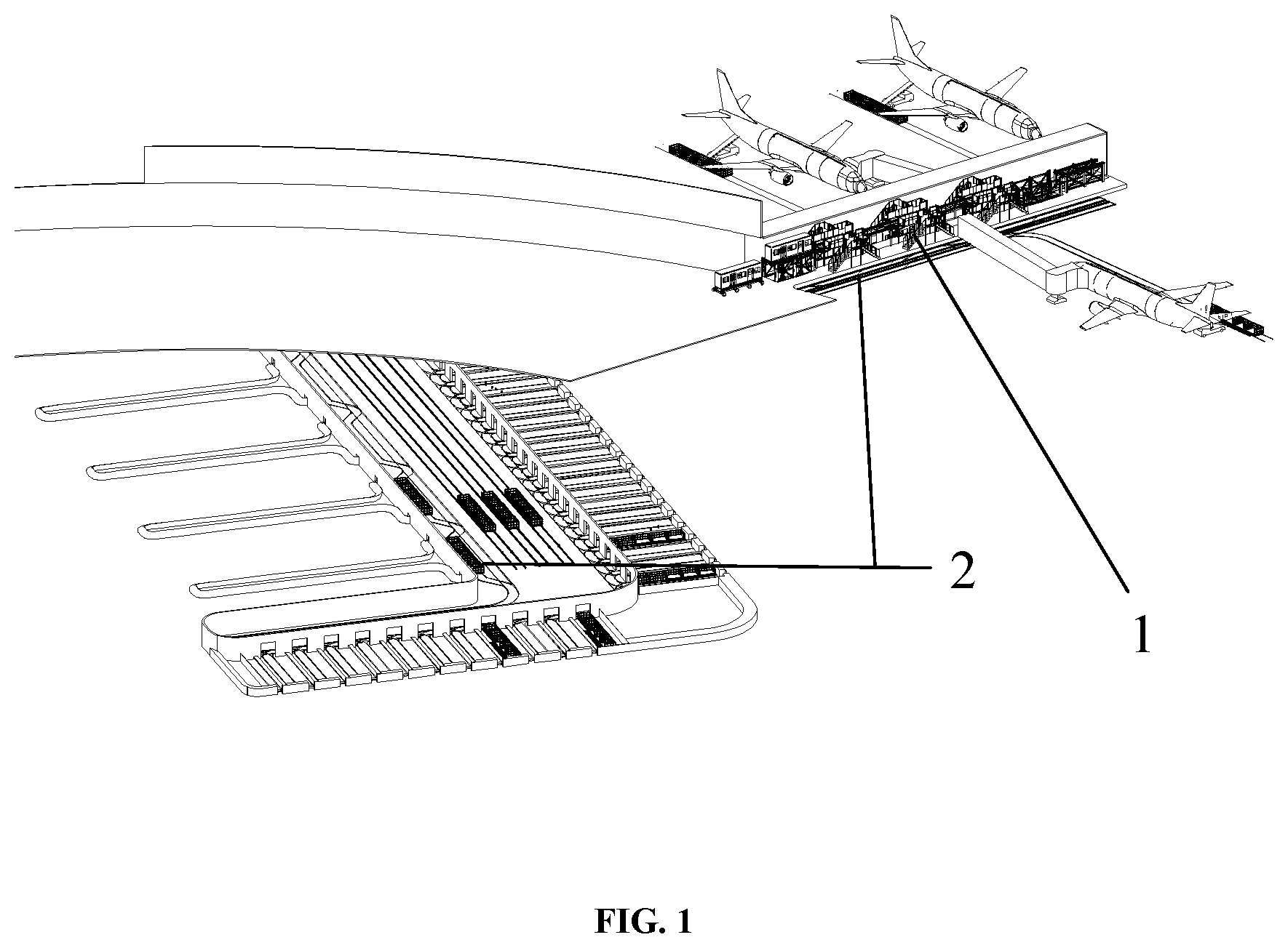 Patent US11772818 — Unmanned, rapid and circular transportation system for airport passengers and luggage — Figure 1