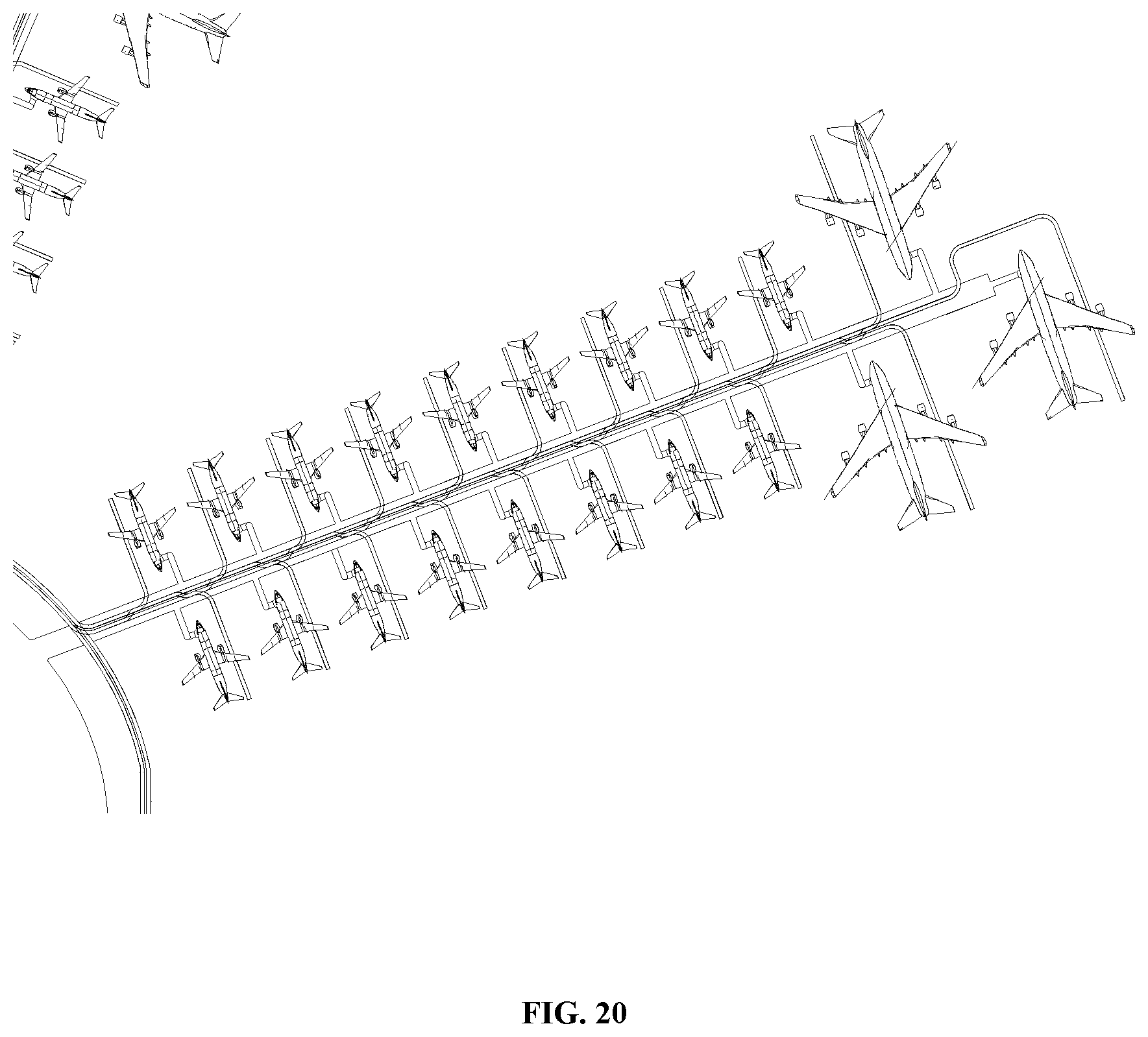 Patent US11772818 Figure 20 – Unmanned, rapid and circular transportation system for airport passengers and luggage