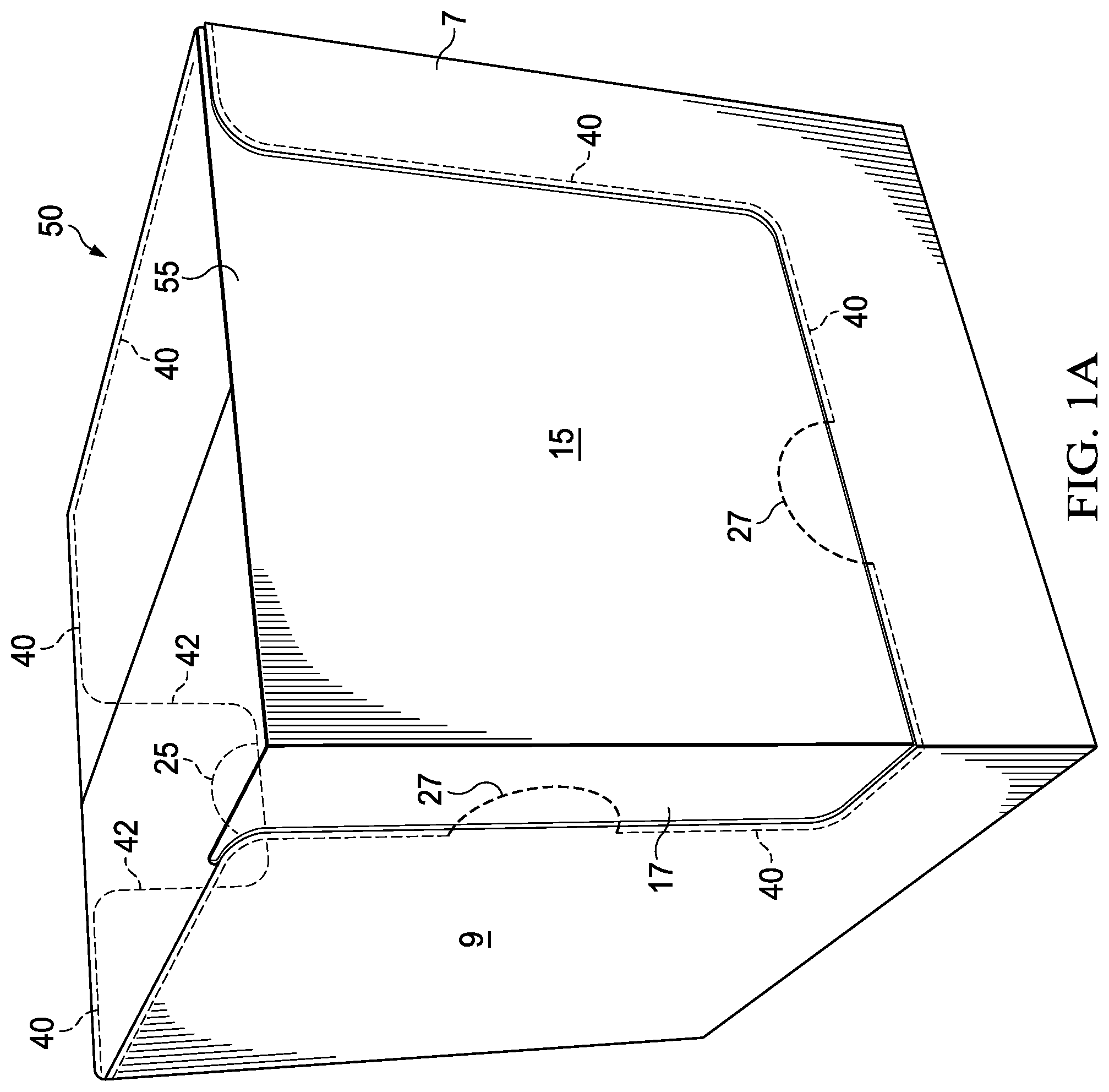 Patent US11772842 Figure 1 – Package with reinforced lines of weakness for storage and transport