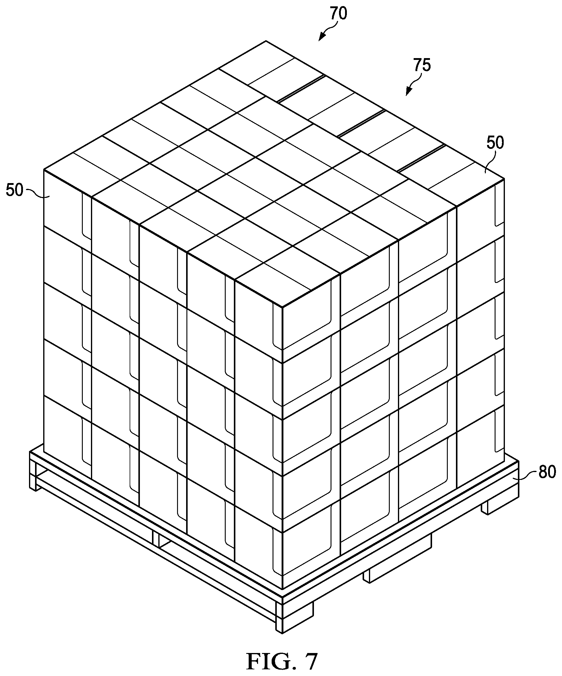 Patent US11772842 Figure 8 – Package with reinforced lines of weakness for storage and transport