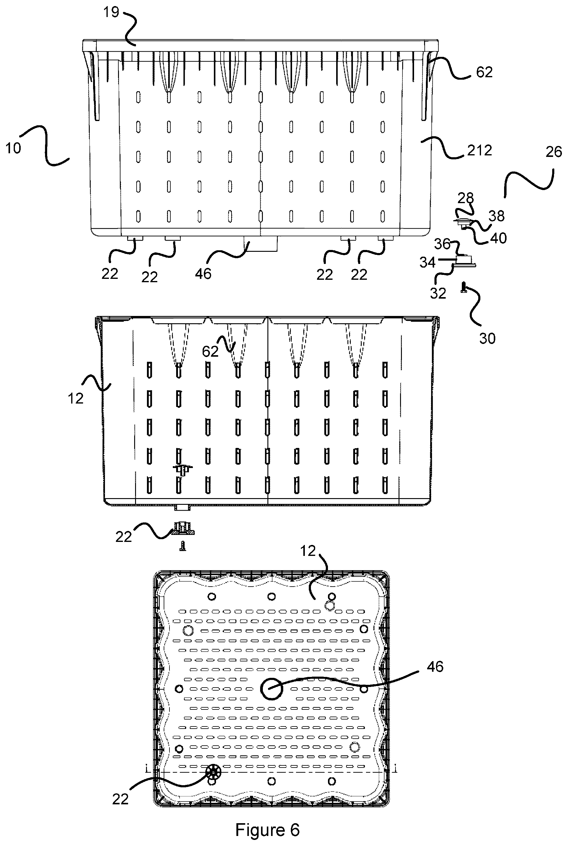 Patent US11772844 Figure 6 – Reusable bin assembly
