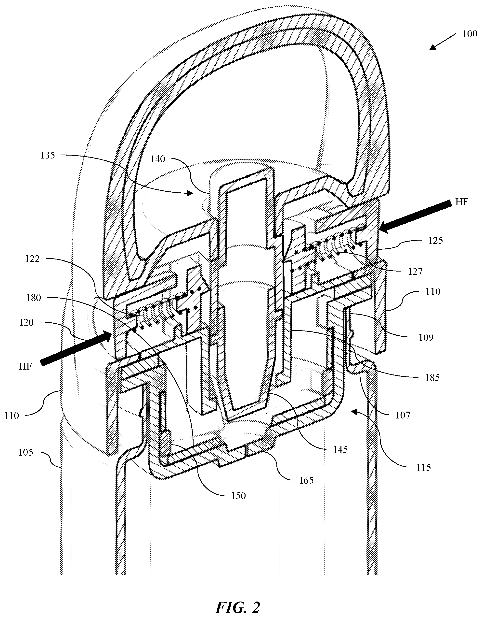 Patent US11772850 Figure 2 – Container cap and sealing assembly