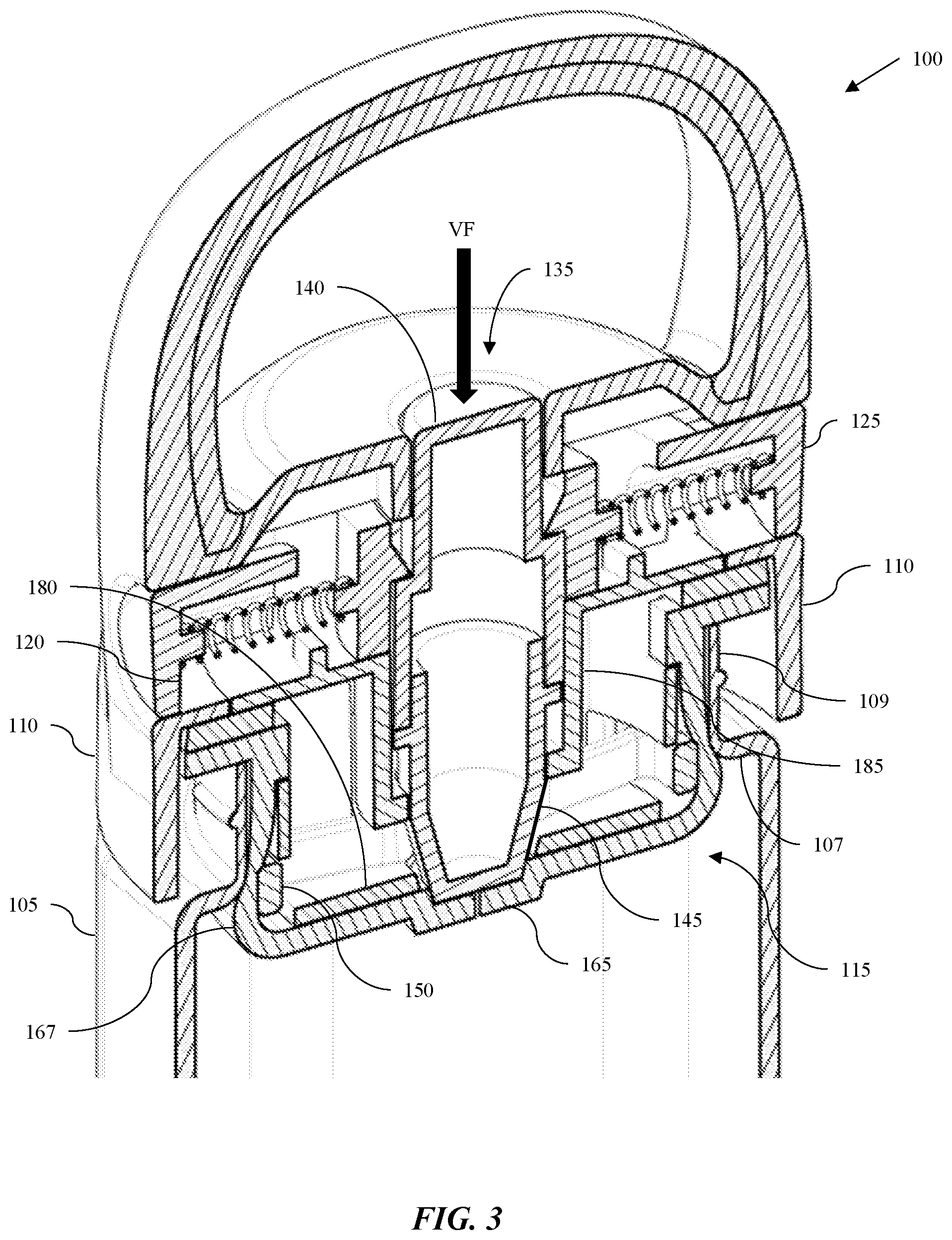 Patent US11772850 Figure 3 – Container cap and sealing assembly