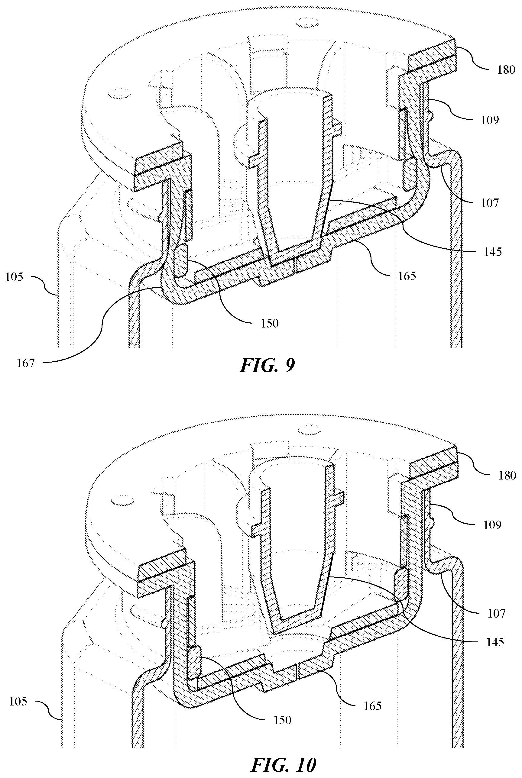 Patent US11772850 Figure 6 – Container cap and sealing assembly