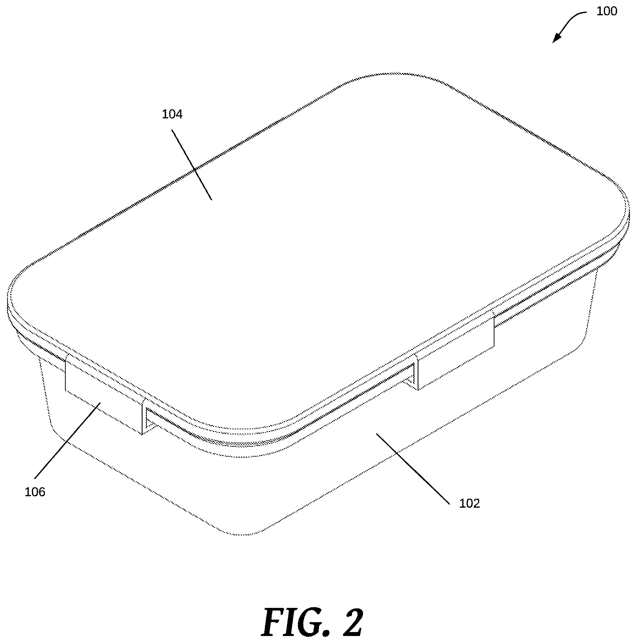 Patent US11772857 Figure 2 – Food storage container having attached lid