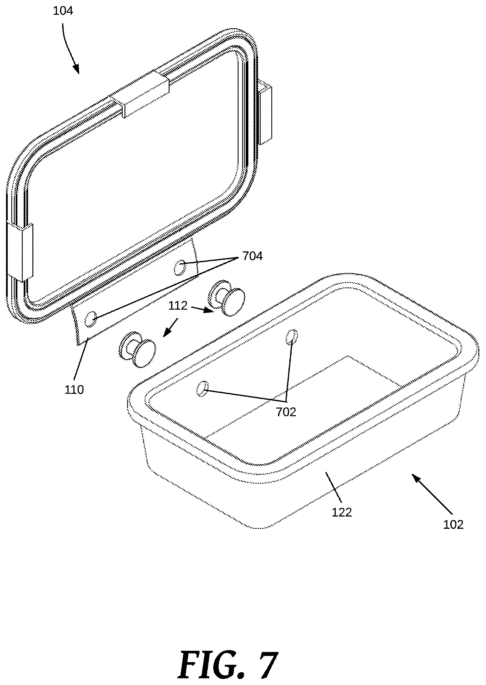 Patent US11772857 Figure 7 – Food storage container having attached lid
