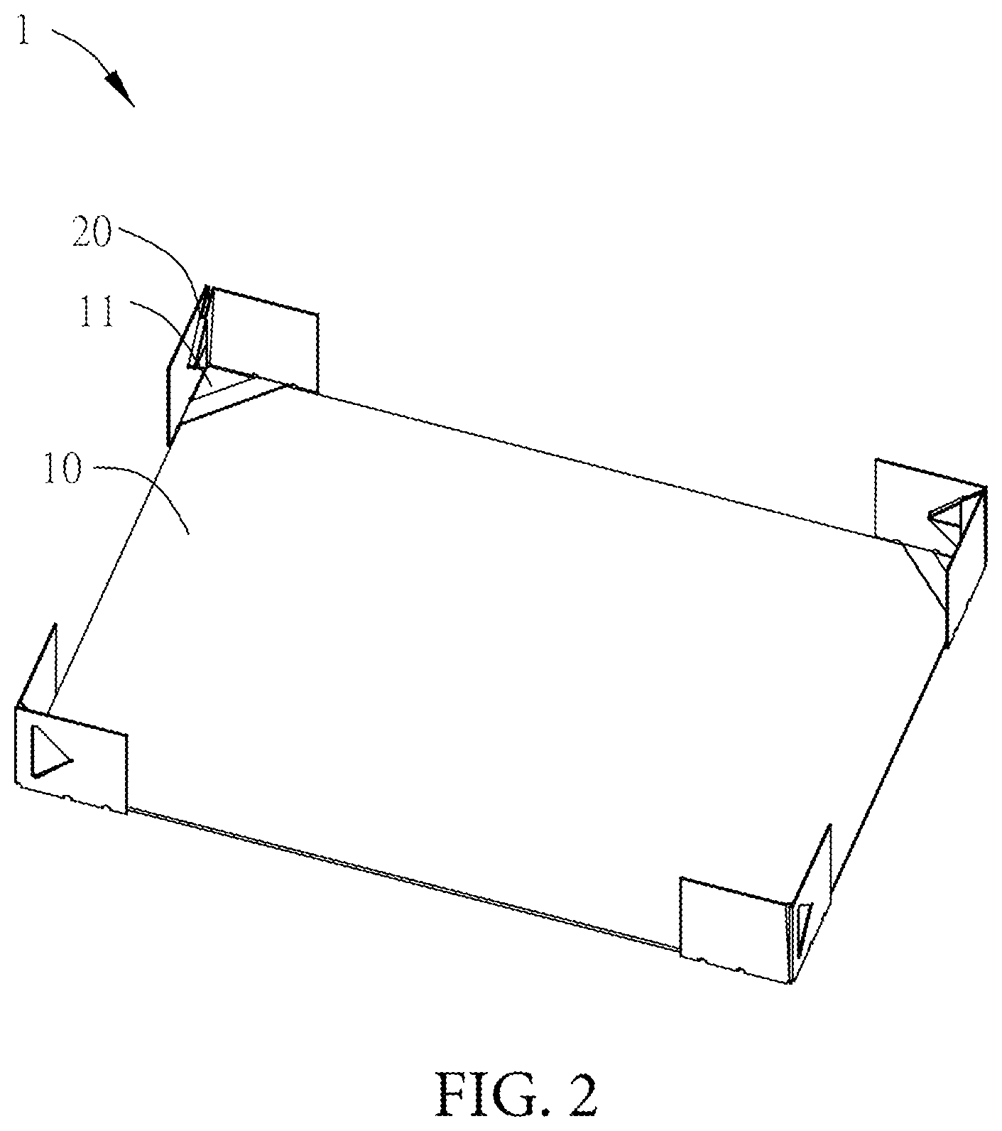 Patent US11772865 Figure 2 – Packaging cover and corner structure thereof