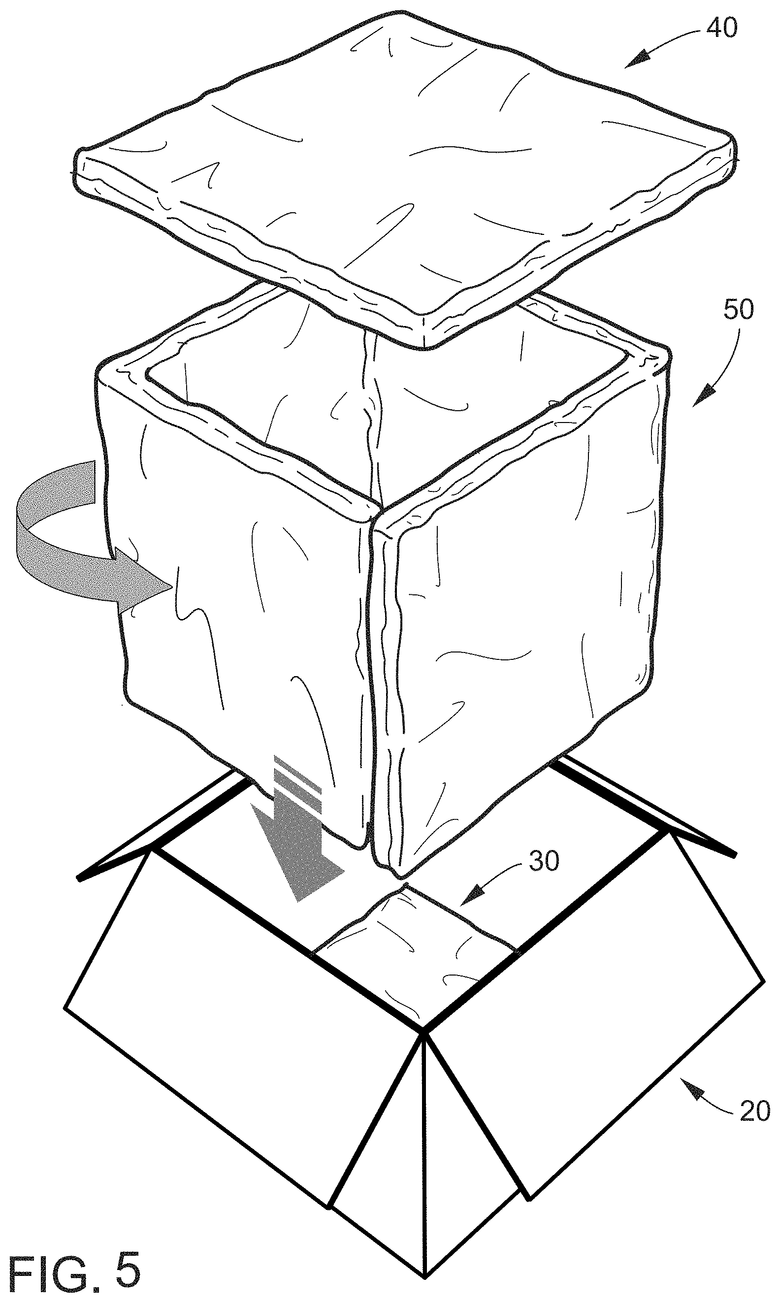 Patent US11772872 Figure 5 – Insulated container and method of forming and loading an insulated container