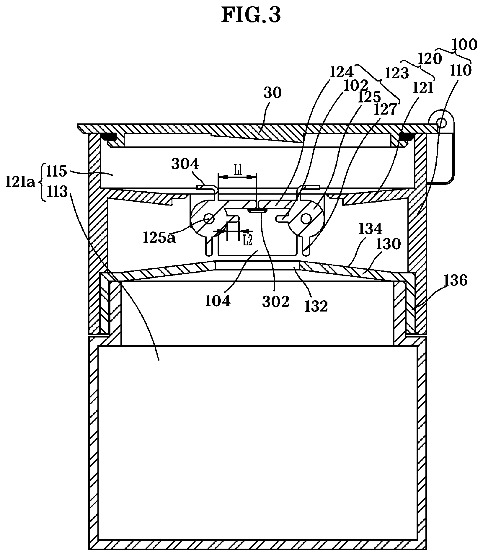 Patent US11772879 Figure 3 – Content receiving device, opening/closing mechanism, and container mechanism comprising the same