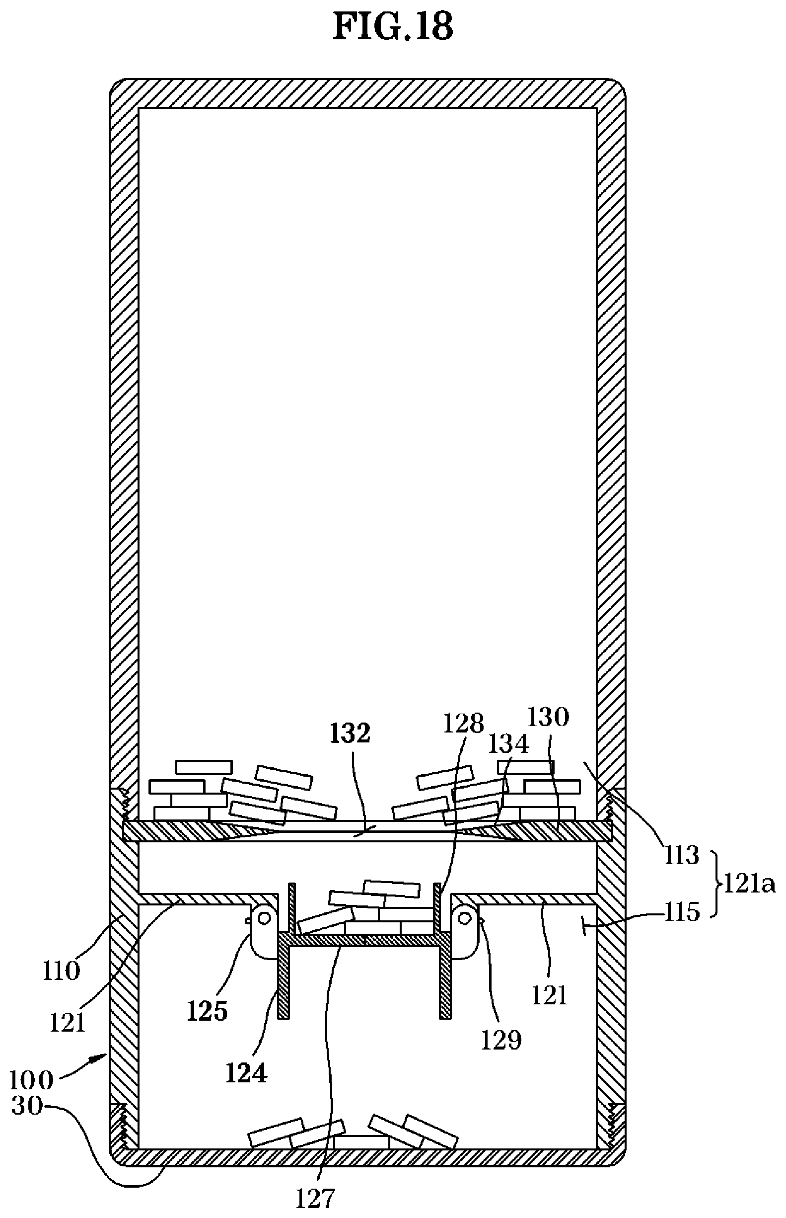 Patent US11772879 Figure 18 – Content receiving device, opening/closing mechanism, and container mechanism comprising the same